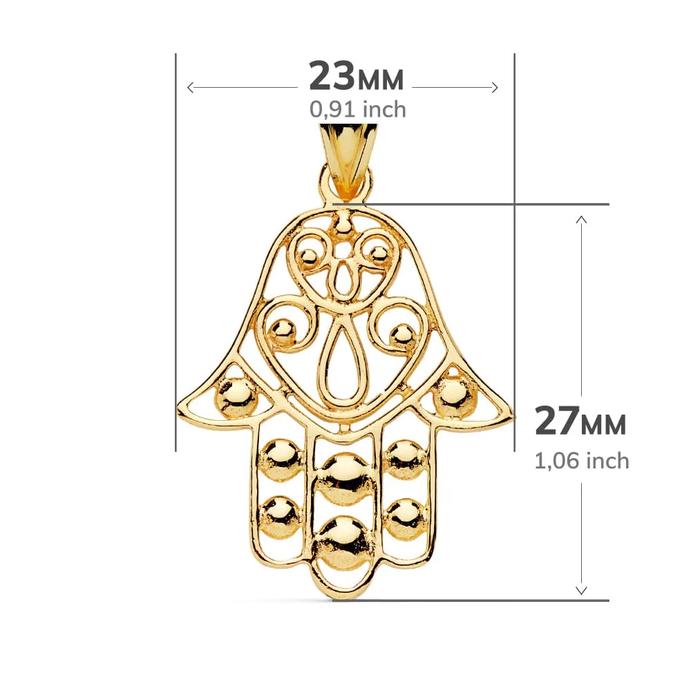 18K COLGANTE AMULETO ORO AMARILLO MANO FATIMA 27X23 MM — vista 2