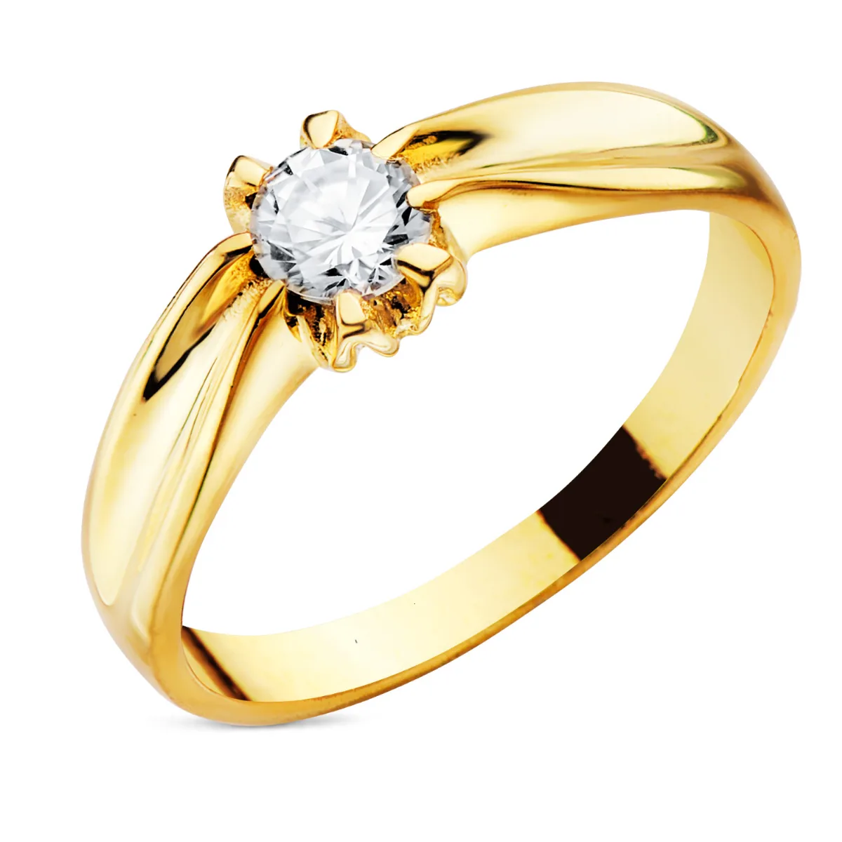 18K SOLITARIO ORO AMARILLO MACIZO CIRCONITA DE 5 MM CON GARRAS FORRADO