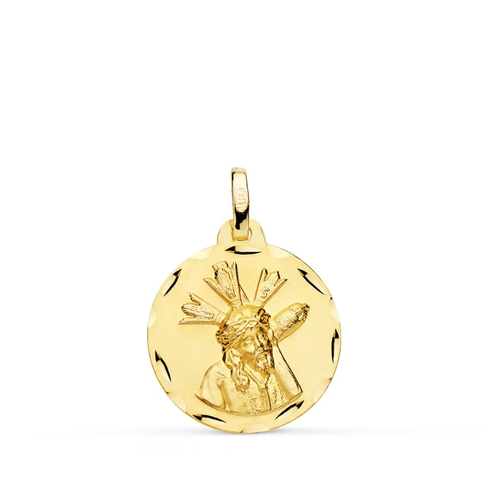 18K MEDALLA ORO AMARILLO CRISTO DEL GRAN PODER TALLADA 18 MM