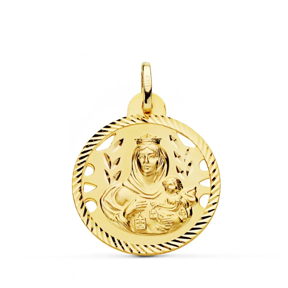 18K ESCAPULARIO ORO AMARILLO HELICE CALADO VIRGEN CARMEN Y CORAZON DE JESUS 24 MM — vista 3