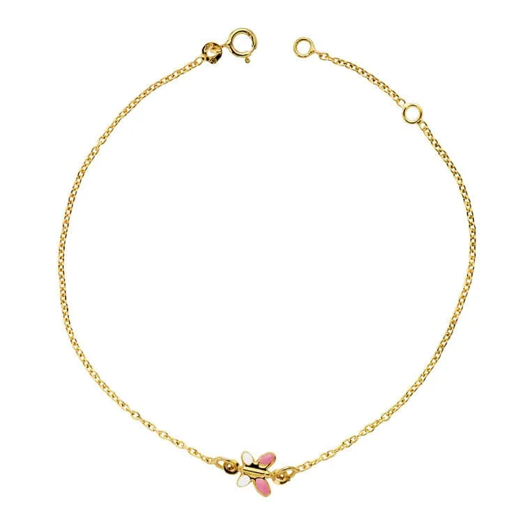 18K PULSERA ORO AMARILLO MARIPOSA ESMALTE 18CM 1.20CM