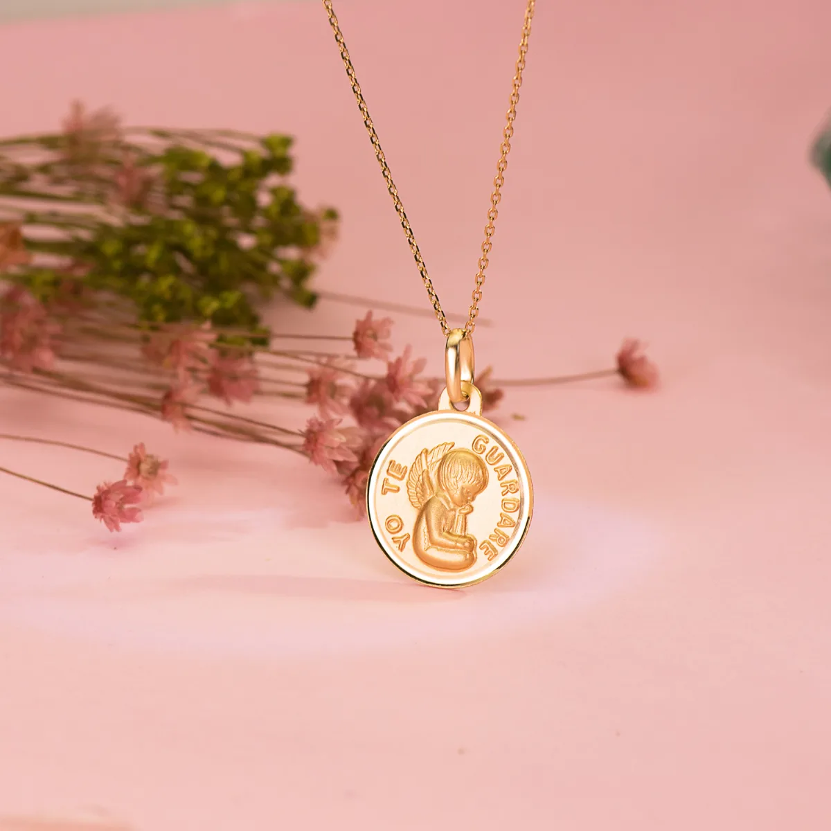 18K MEDALLA ORO AMARILLO ANGEL " YO TE GUARDARE " BISEL 16 MM — vista 2