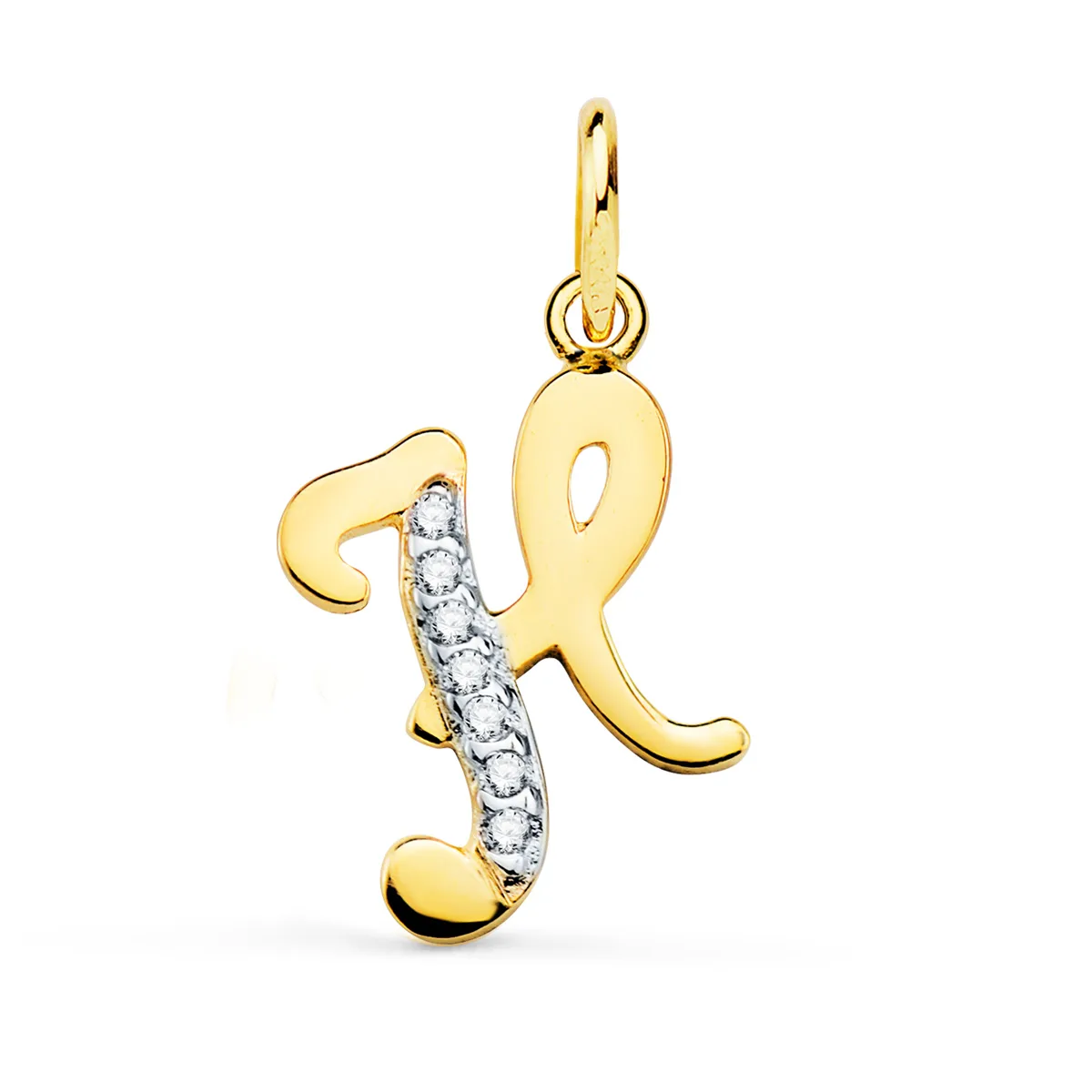 18K COLGANTE ORO BICOLOR LETRA H CIRCONITA 15 X 10 MM