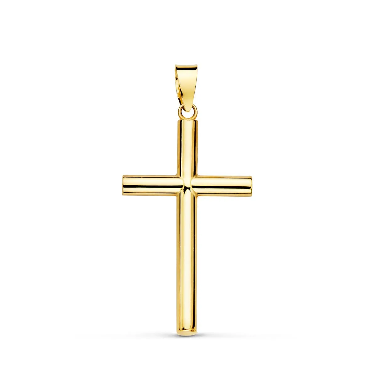18K CRUZ ORO AMARILLO HUECA LISA 25X15 MM TUBO 2.2 MM