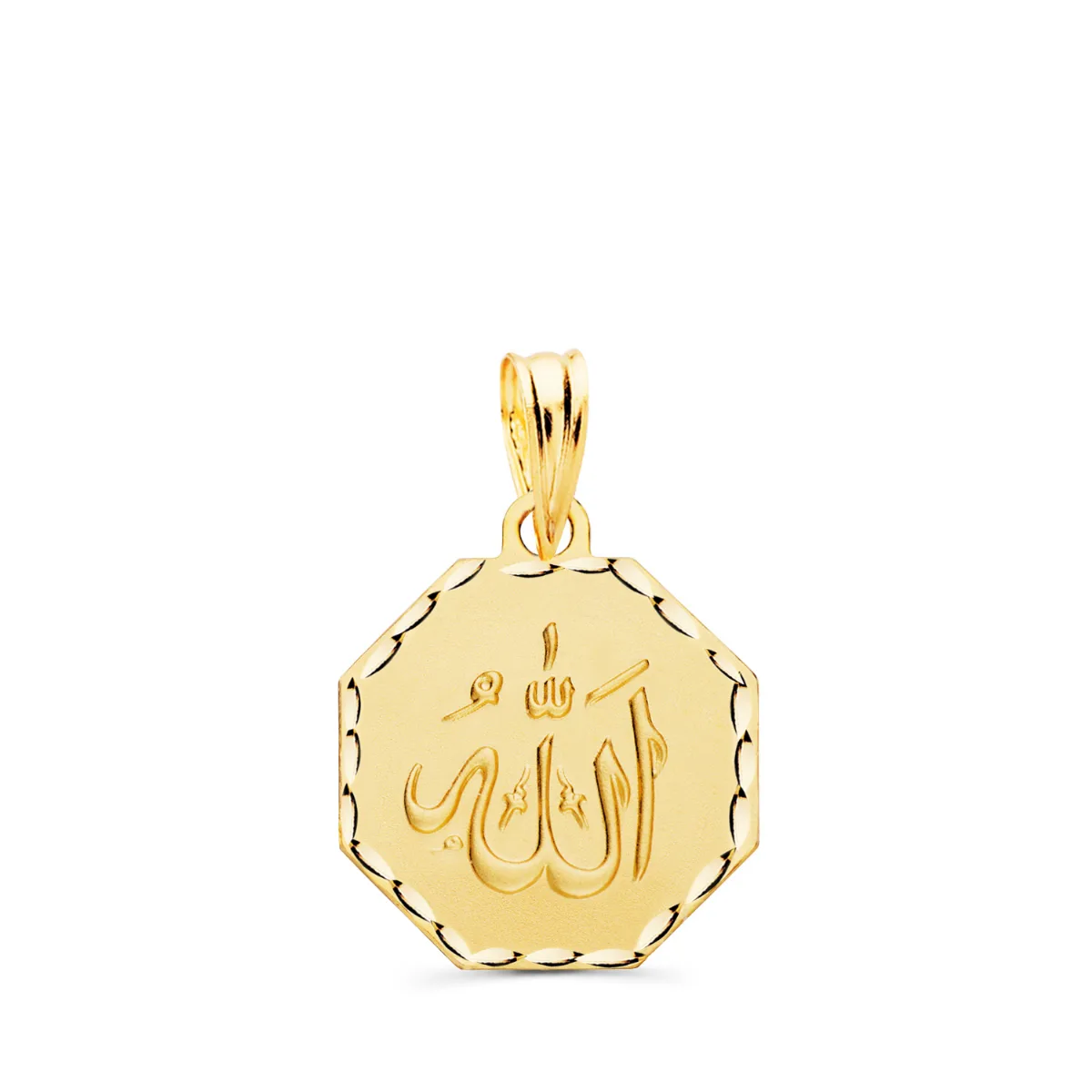 18K MEDALLA ORO AMARILLO ALA ES GRANDE OCTOGONO TALLADA Y MATIZADA 15X15 MM