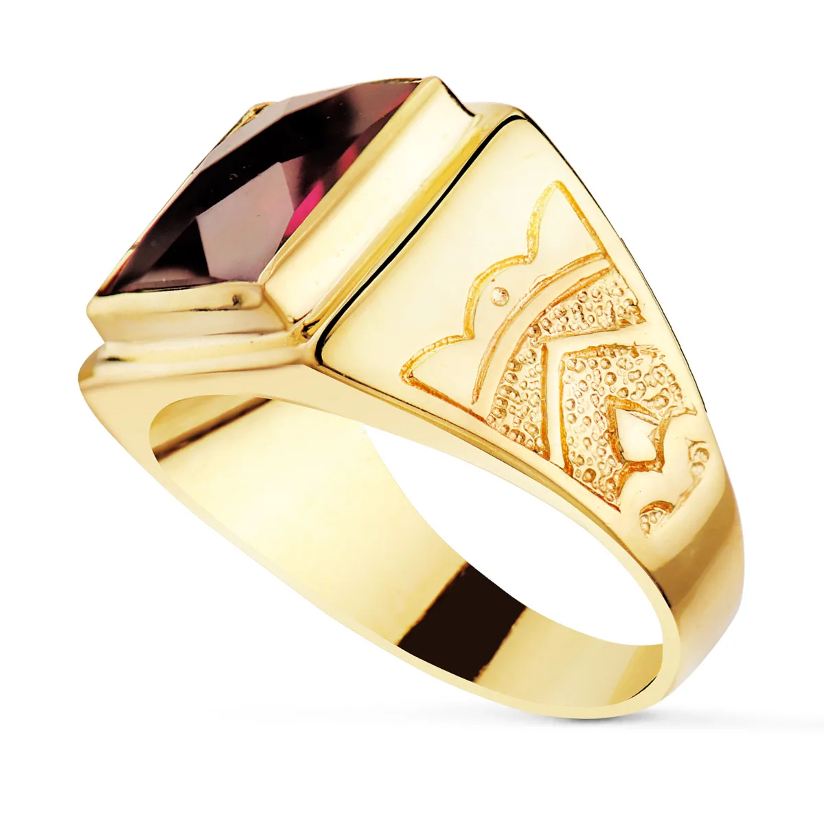 18K SELLO CUADRADO ORO AMARILLO MACIZO CON PIEDRA SPINEL RUBI TALLA DAMERO 12X12 MM — vista 2
