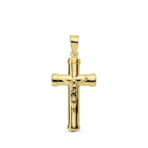18K CRUZ ORO AMARILLO CON CRISTO PALO OVAL 24X13 MM