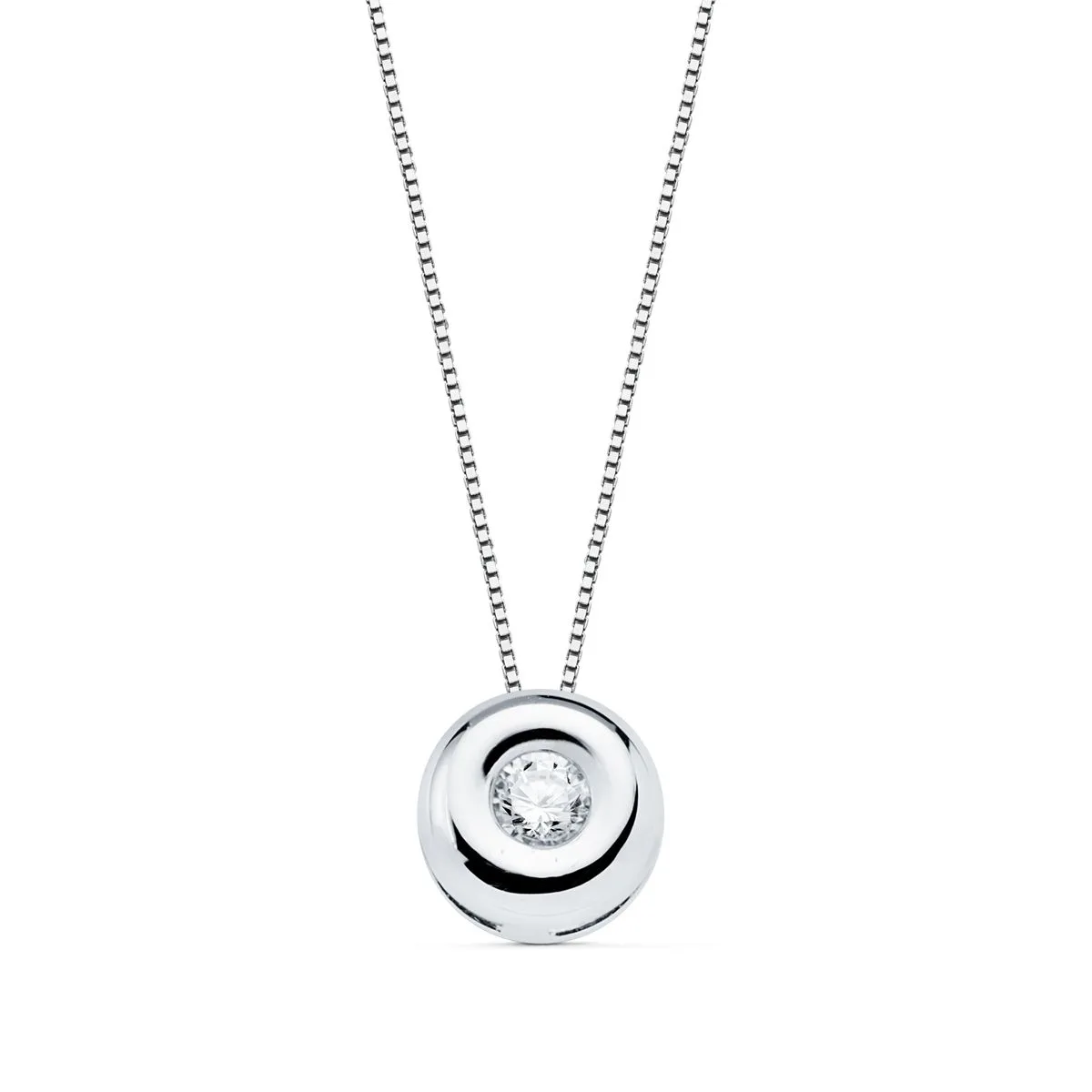 18K GARGANTILLA ORO BLANCO CHATON 6 MM DIAMANTE LABORATORIO 2,20MM 0,050 QTS. G-VS2. CADENA 42CM