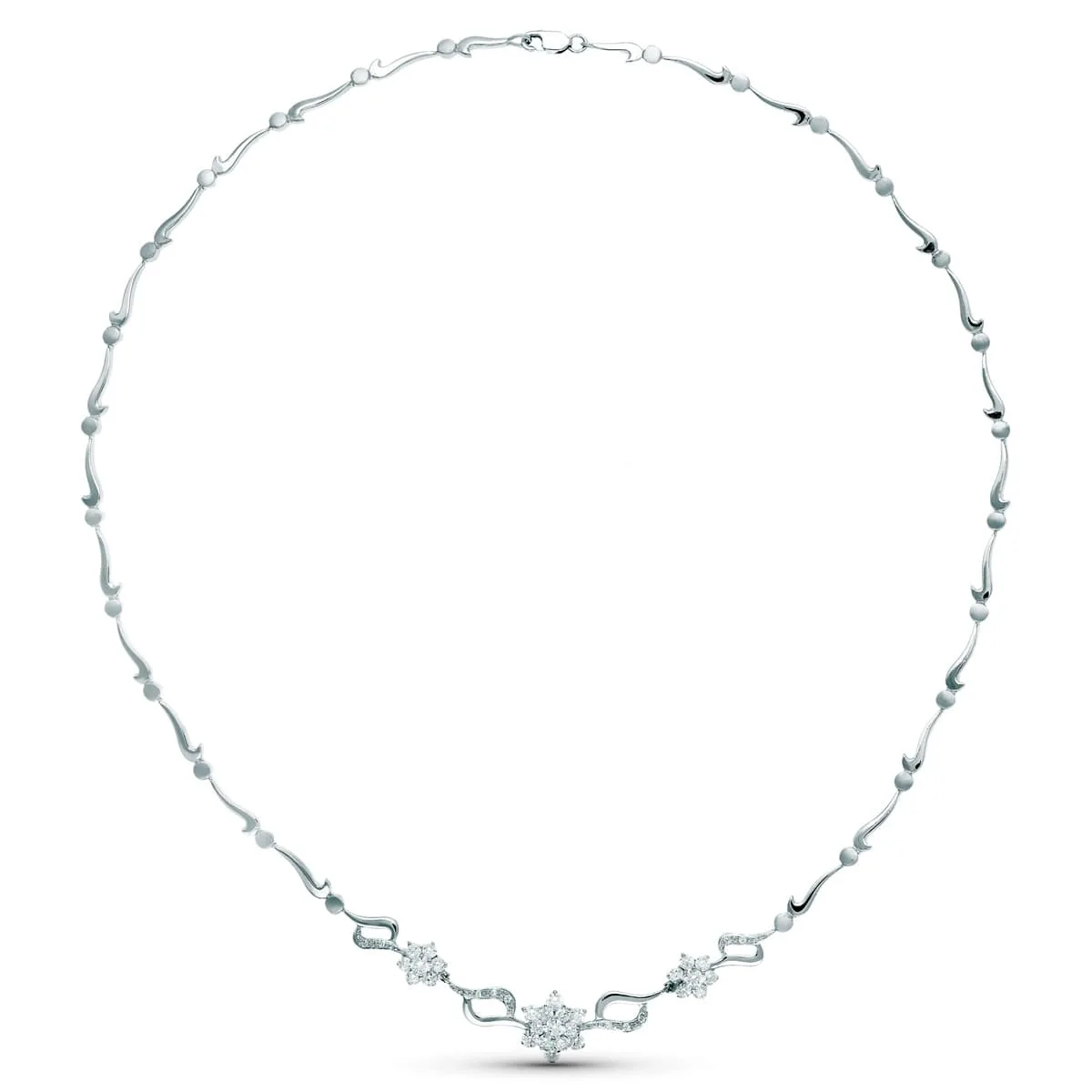 18K GARGANTILLA ORO BLANCO JUEGO NOVIA CENTRO PIÑA CIRCONITA 45CM MOSQUETON