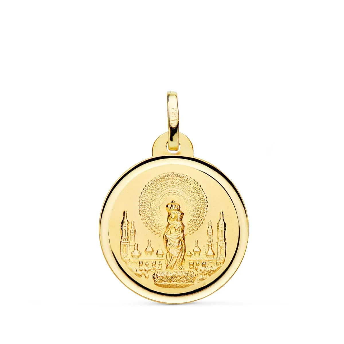 18K MEDALLA ORO AMARILLO VIRGEN DEL PILAR BISEL 20 MM