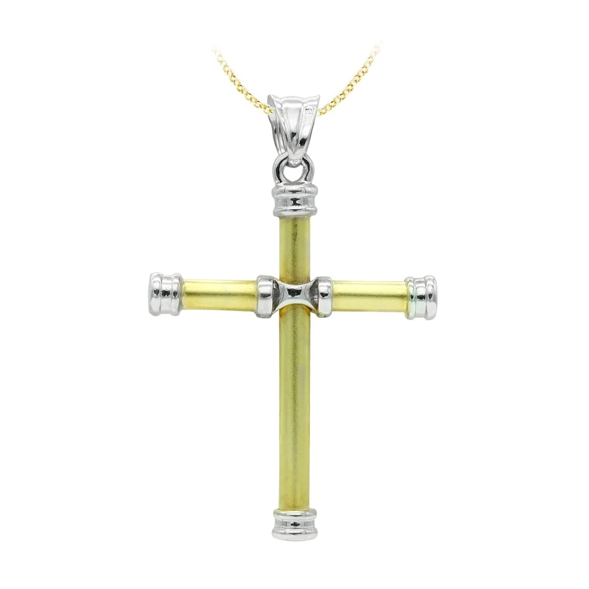 18K CRUZ ORO BICOLOR HUECA 40X30 MM