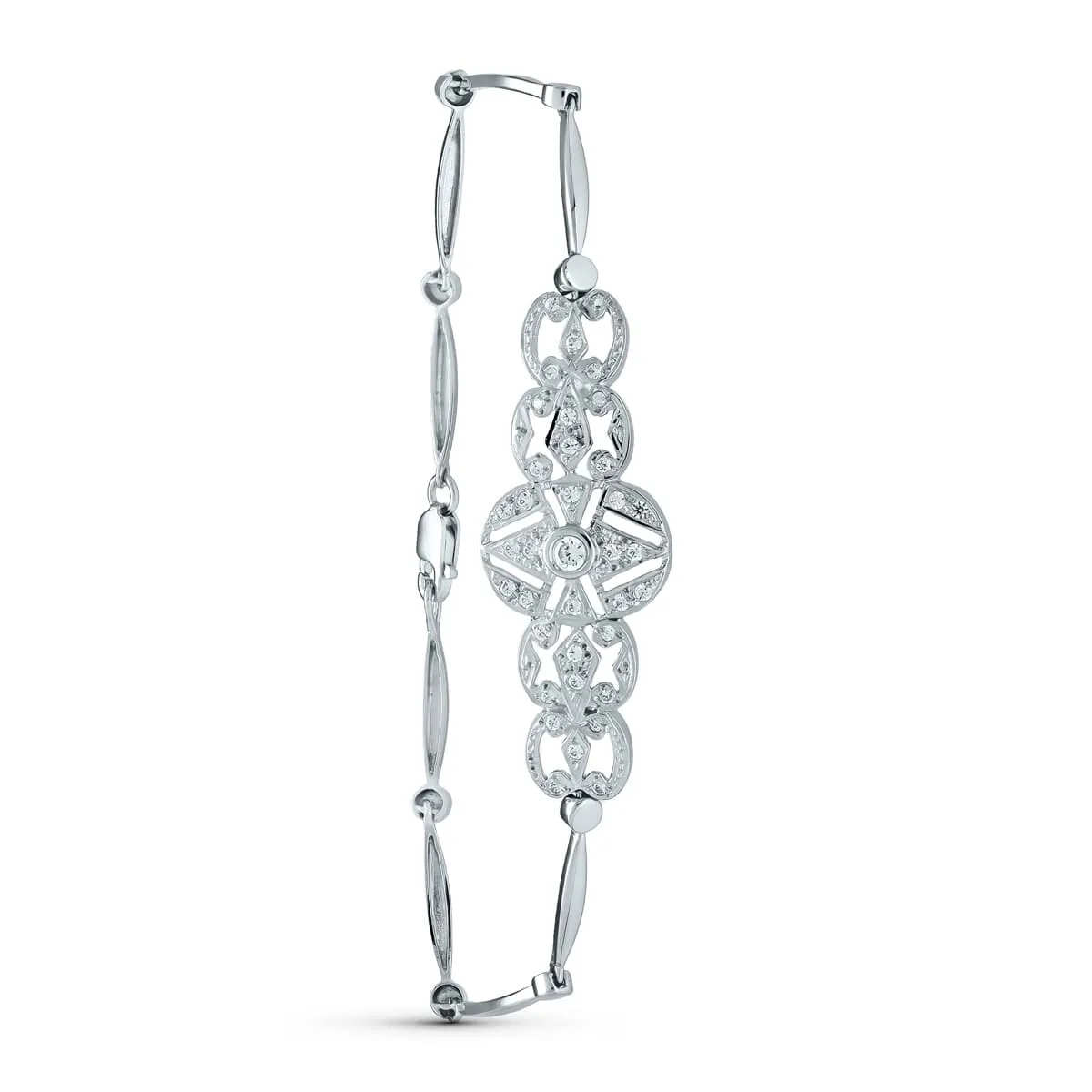 18K PULSERA ORO BLANCO SEMIRIGIDA CIRCONITA 18CM CIERRE MOSQUETON
