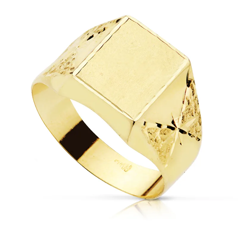 9K SELLO ORO AMARILLO HUECO TALLADO RECTANGULAR ZONA GRABADO 10X9 MM