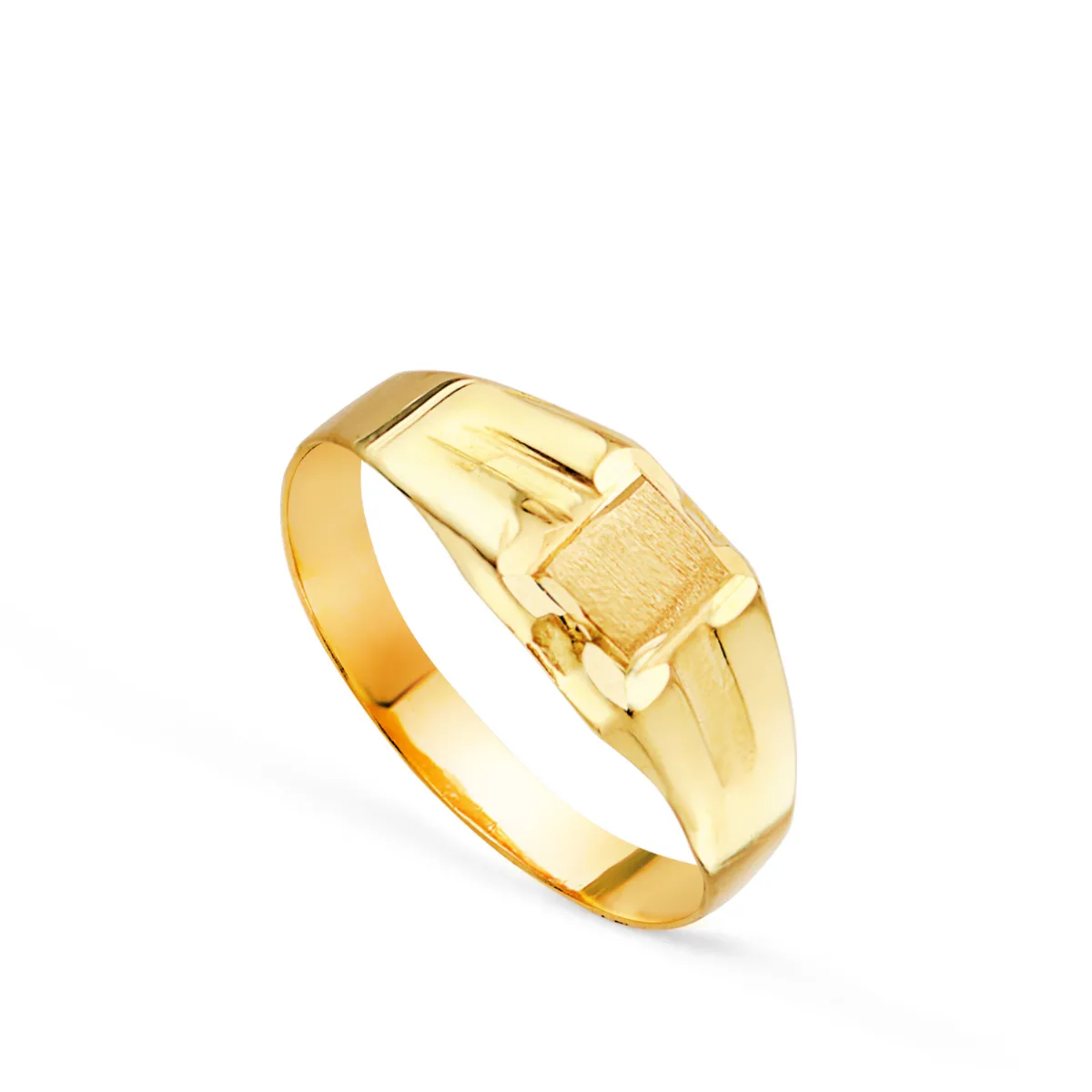 18K SELLO ORO AMARILLO HUECO PARA BEBE O MEÑIQUE CABEZA CUADRADA LATERAL GALLONEADO