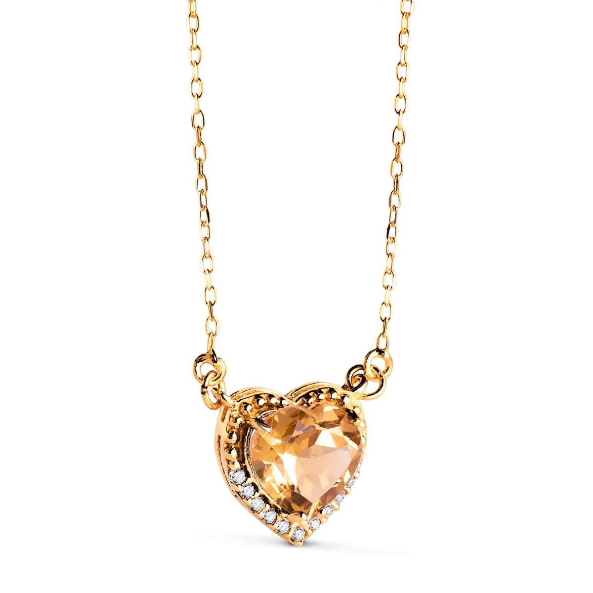 18K GARGANTILLA ORO AMARILLO CORAZON CITRINO 7MM CIRCONITAS CADENA 40-2CM AMOR
