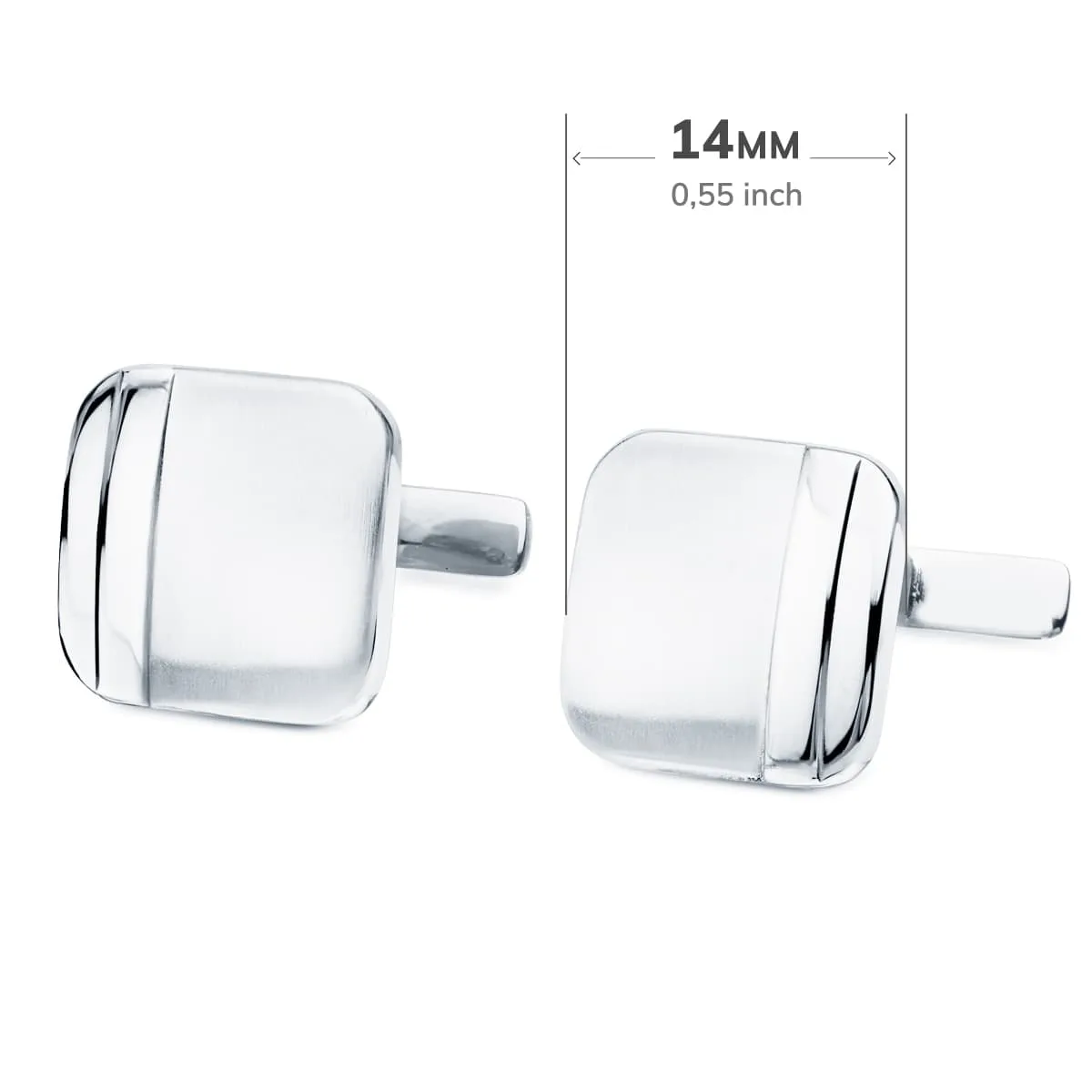 18K GEMELOS ORO BLANCO CUADRADOS MATE Y BRILLO 14X14 MM CIERRE RIGIDO OSCILANTE — vista 3