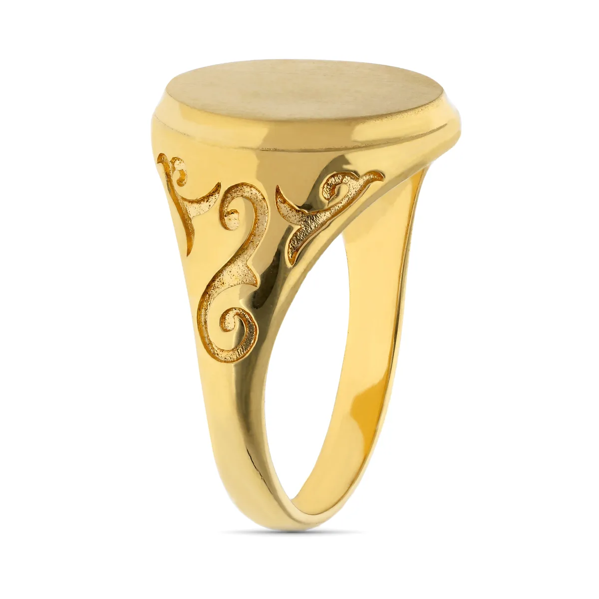 18K SELLO ORO AMARILLO CABALLERO MACIZO ZONA GRABADO REDONDO 14X11MM — vista 2