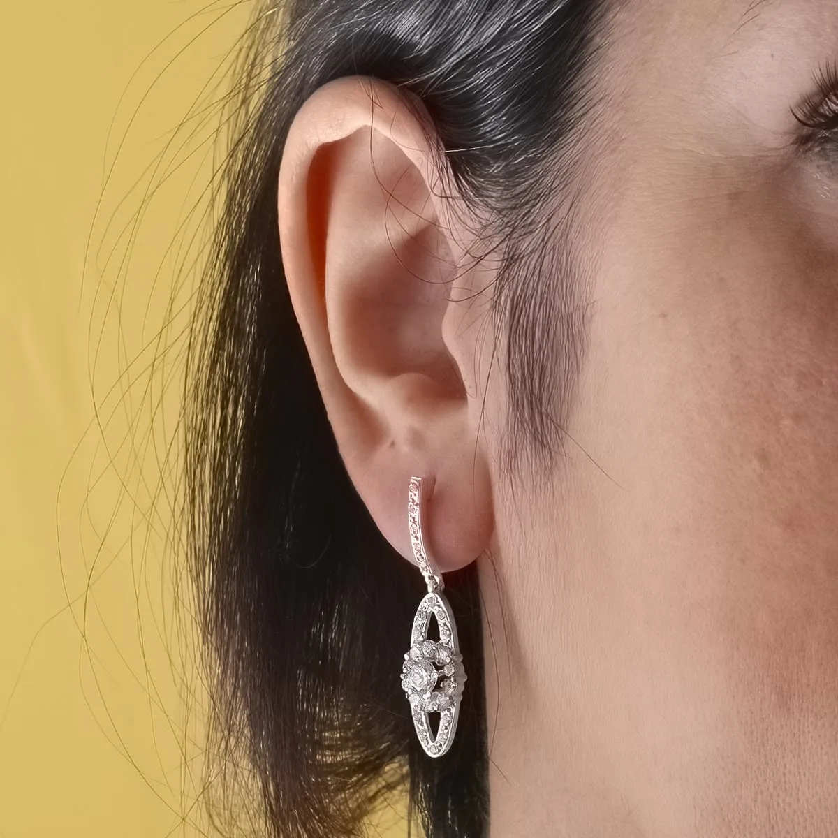 18K PENDIENTES ORO BLANCO JUEGO NOVIA CIRCONITA 35X9 MM PRESION — vista 2