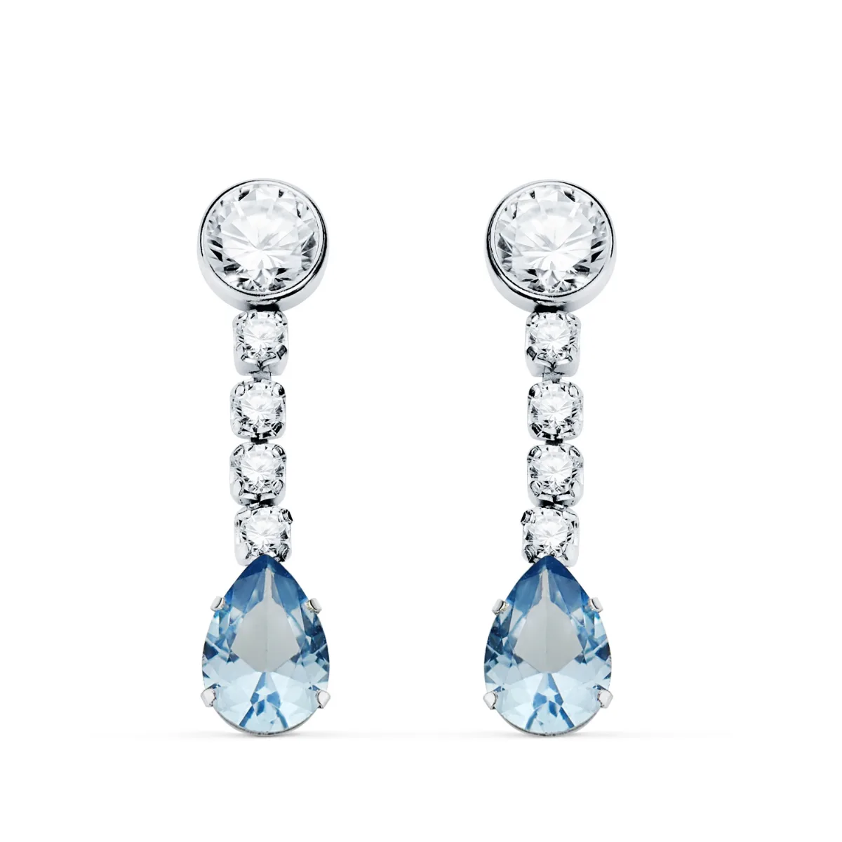 18K PENDIENTES ORO BLANCO AGUA MARINA EN FORMA DE GOTA Y CIRCONITAS. 22X5 MM. CIERRE PRESION — vista 2