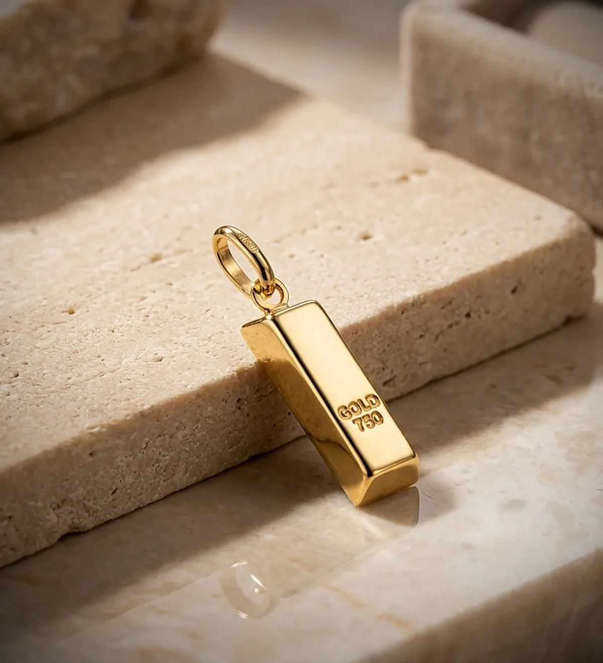 18K COLGANTE AMULETO ORO AMARILLO LINGOTE HUECO EN BRILLO. MEDIDA: 16 X 6 MM — vista 3