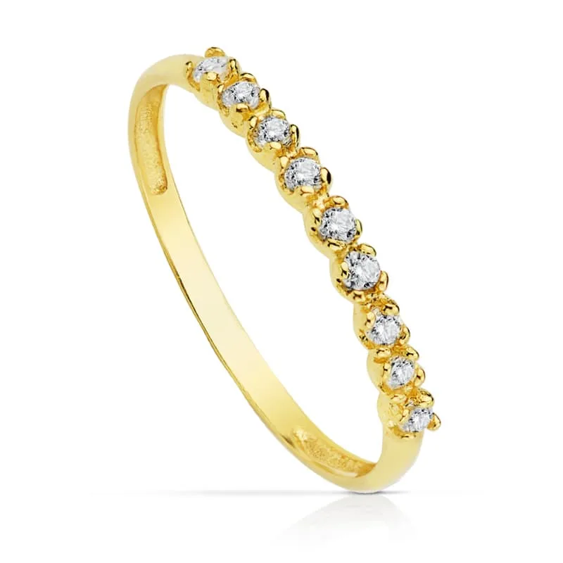 18K SORTIJA ORO AMARILLO 9 CIRCONITA GROSOR 2 MM