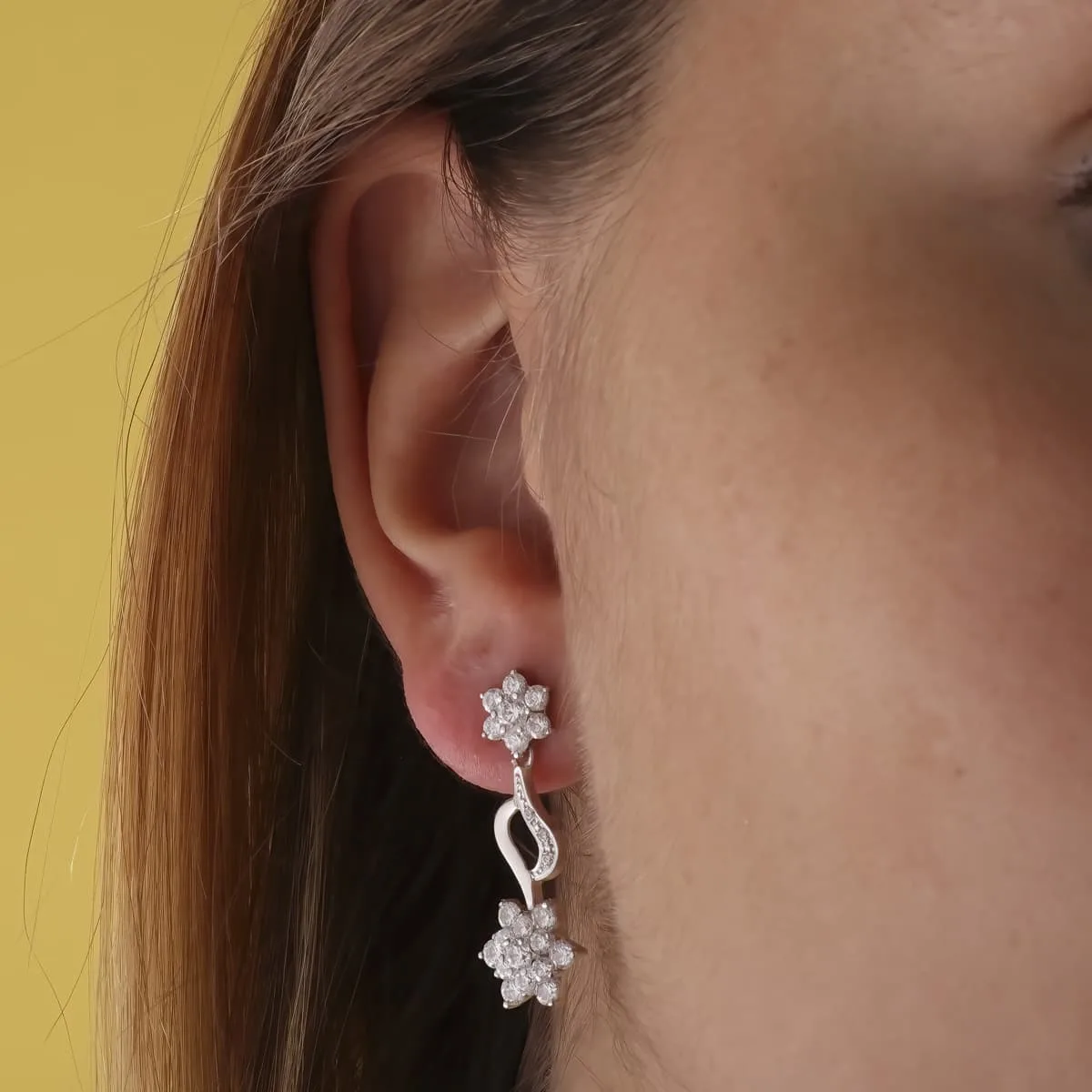 18K PENDIENTES ORO BLANCO JUEGO NOVIA PIÑA CIRCONITA 30X11 MM PRESION — vista 2