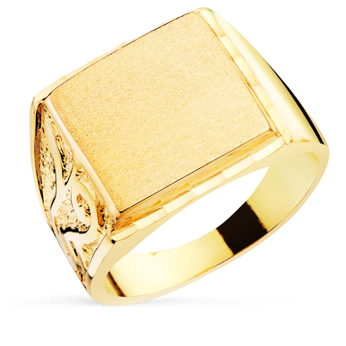 18K SELLO ORO AMARILLO CABALLERO MACIZO TALLADO ZONA GRABADO: 14X14 MM