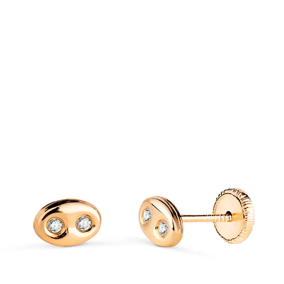 18K PENDIENTES ORO AMARILLO NUDO DE BARCO CON CIRCONITAS. MEDIDA: 6 X 4 MM. CIERRE TUERCA