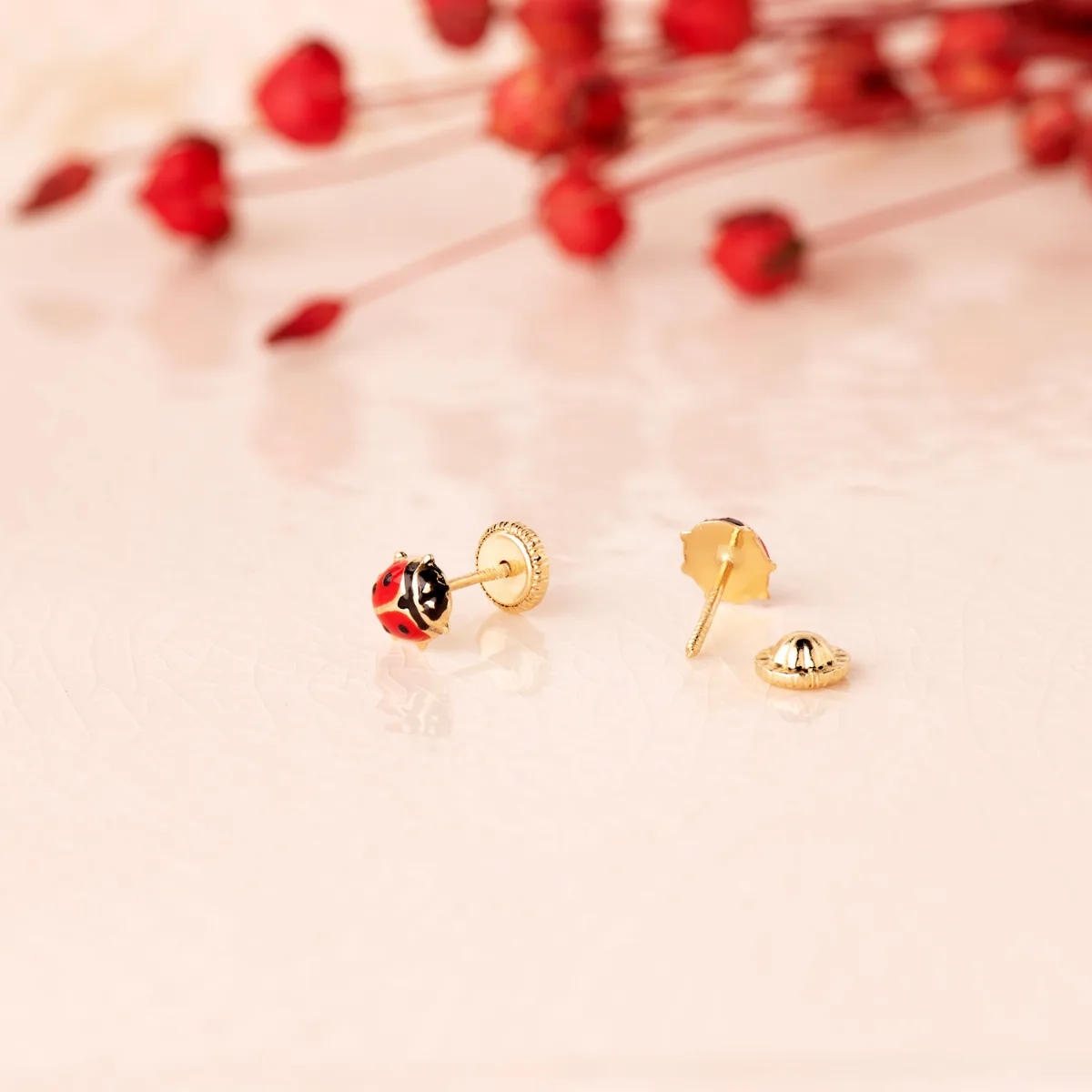 18K PENDIENTES ORO AMARILLO MARIQUITA ESMALTE 5,5X5 MM. CIERRE TUERCA — vista 2