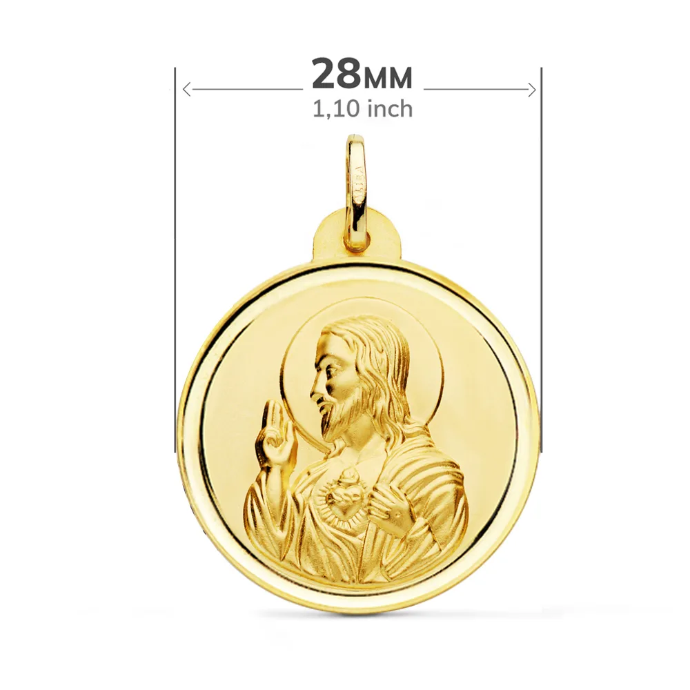 18K ESCAPULARIO ORO AMARILLO BISEL ORO AMARILLO VIRGEN CARMEN Y CORAZON DE JESUS 28 MM — vista 3
