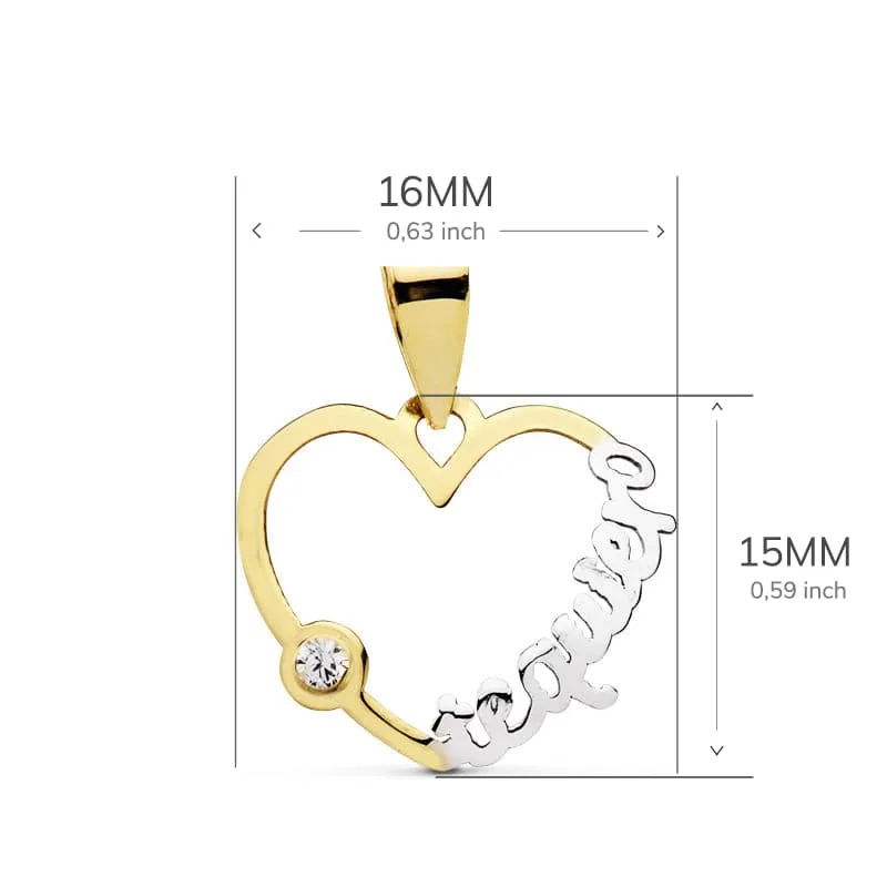 18K COLGANTE BICOLOR CORAZON" TE QUIERO " . 16X15 MM C. AMOR — vista 2