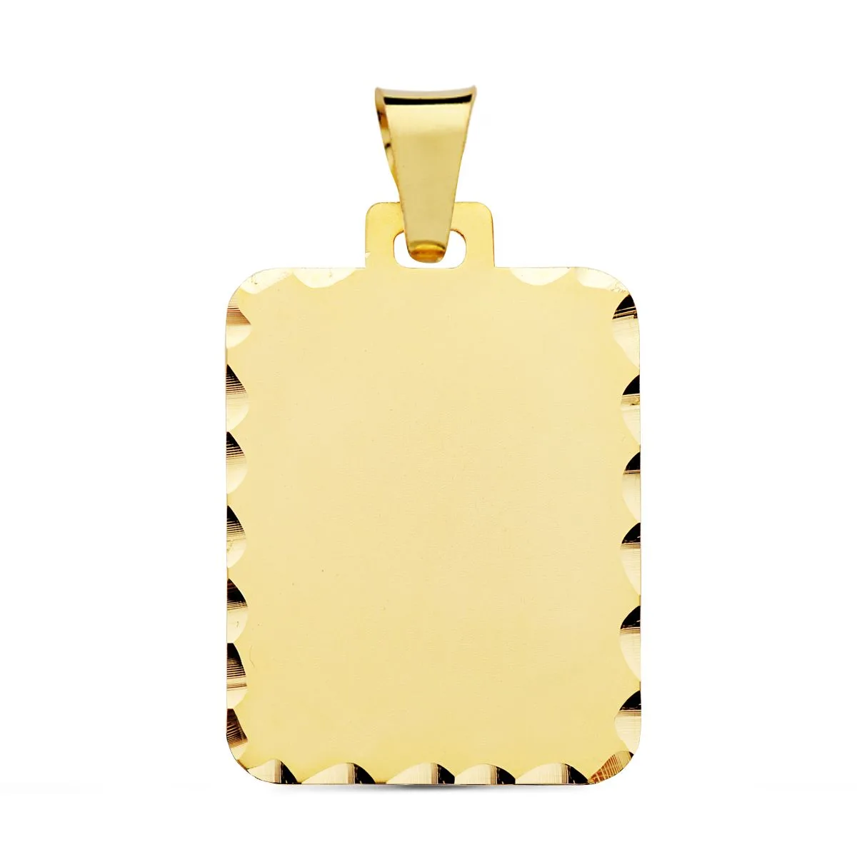 9K PLACA CHAPA ORO AMARILLO RECTANGULAR MATE BORDES TALLADOS. 28X20 MM