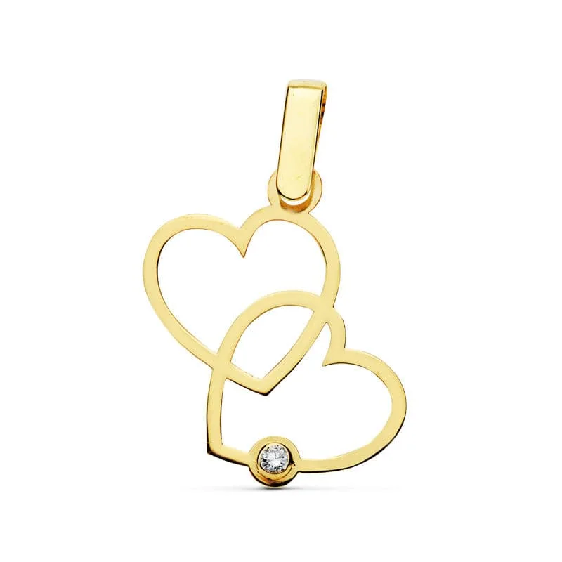 18K COLGANTE ORO AMARILLO 2 CORAZONES 17X15 MM C. AMOR