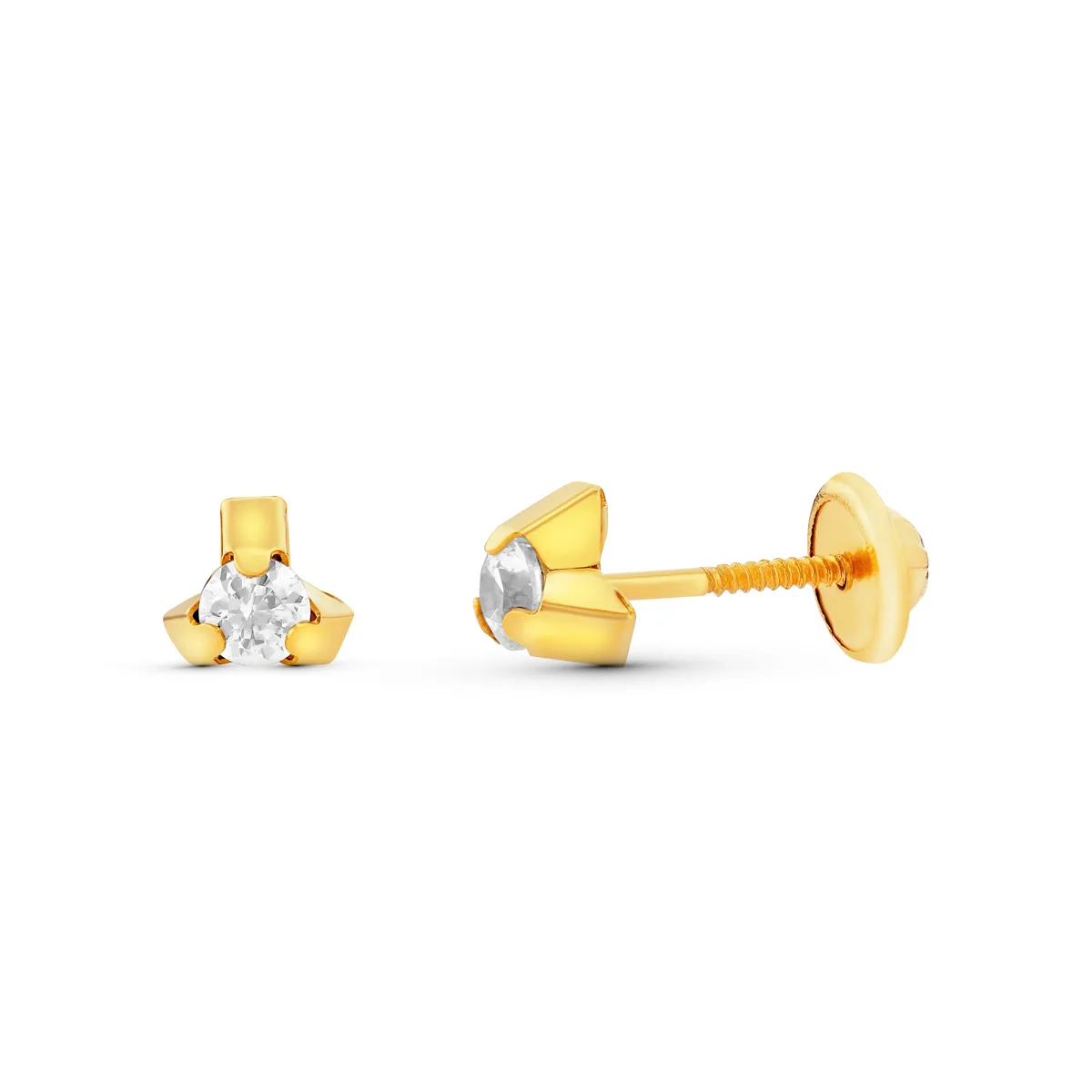 18K PENDIENTES ORO AMARILLO TRIANGULO CON CIRCONITA 5X5 MM. CIERRE TUERCA