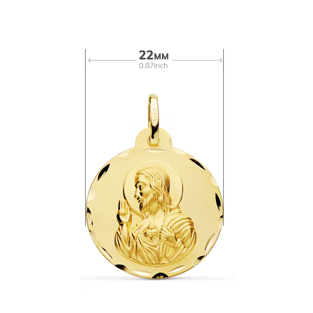 9K ESCAPULARIO ORO AMARILLO TALLADO VIRGEN DEL CARMEN Y CORAZON DE JESUS 22 MM — vista 2