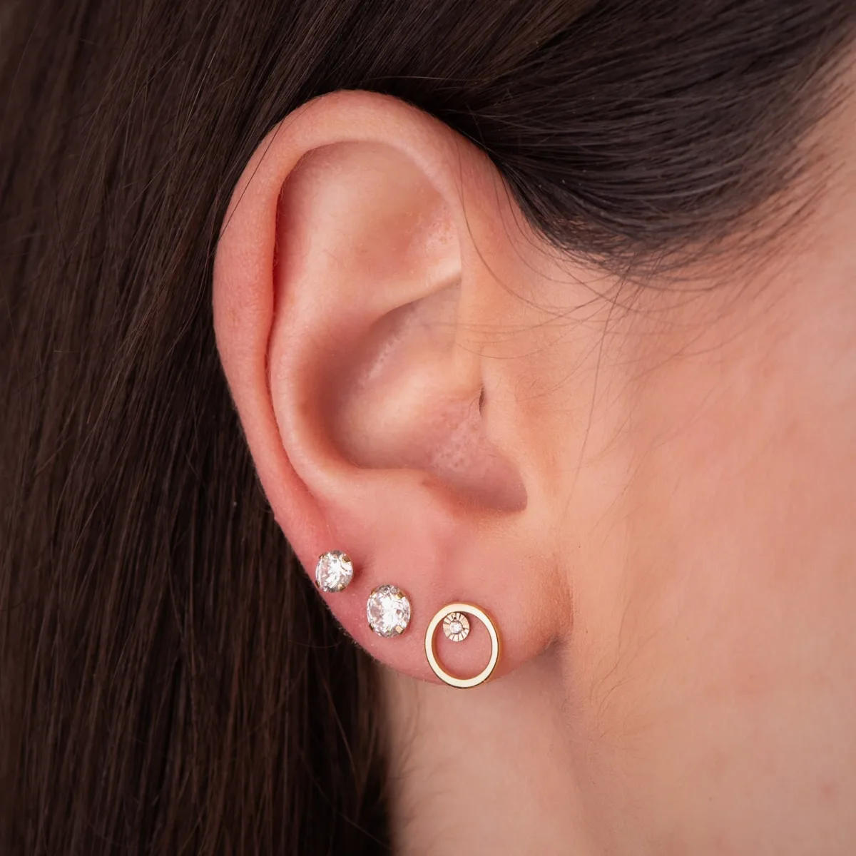 18K PENDIENTES ORO BICOLOR REDONDOS CON CIRCONITAS. MEDIDA: 8 MM. CIERRE PRESION — vista 2
