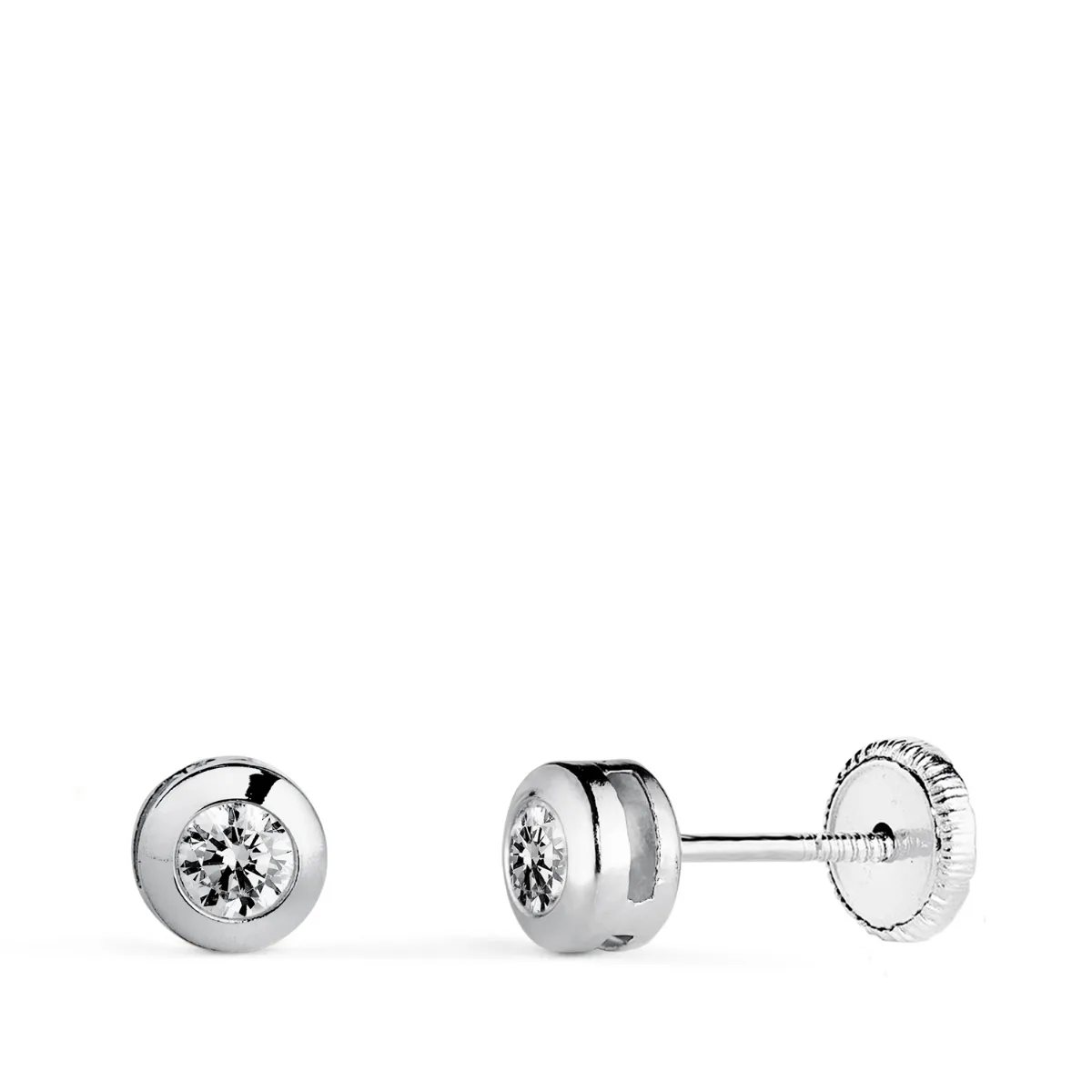 18K PENDIENTES ORO AMARILLO  CHATON GALERIA CON CIRCONITA. MEDIDA: 5 MM. CIERRE TUERCA