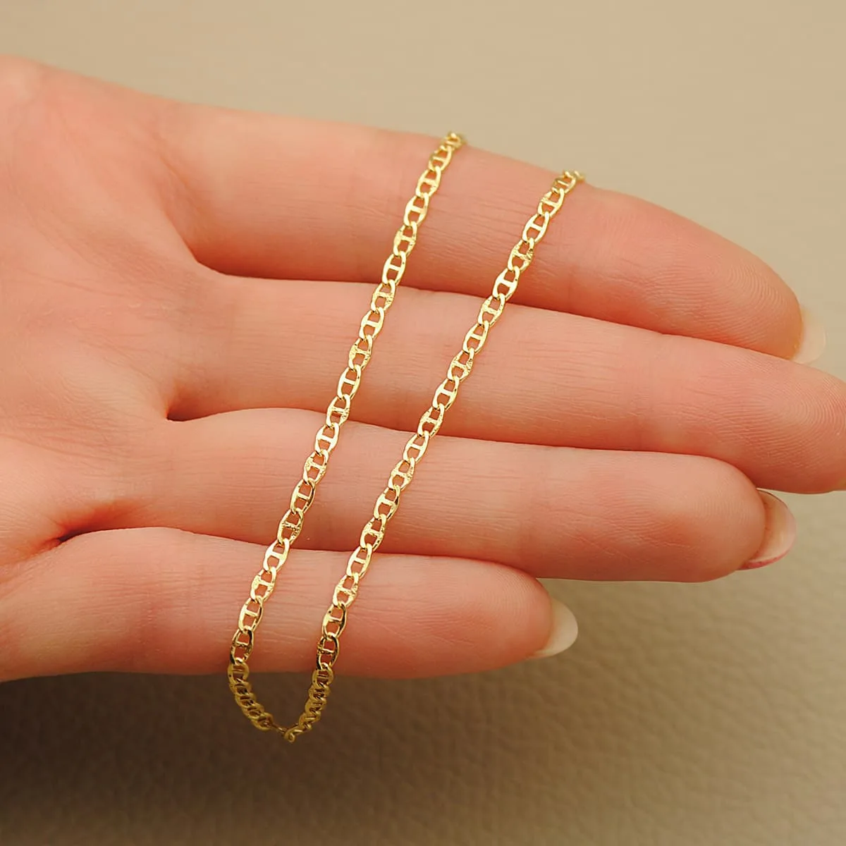 18K CADENA ORO AMARILLO ANCLA HUECA TALLADA LARGO 50CM ANCHO 2 MM — vista 2