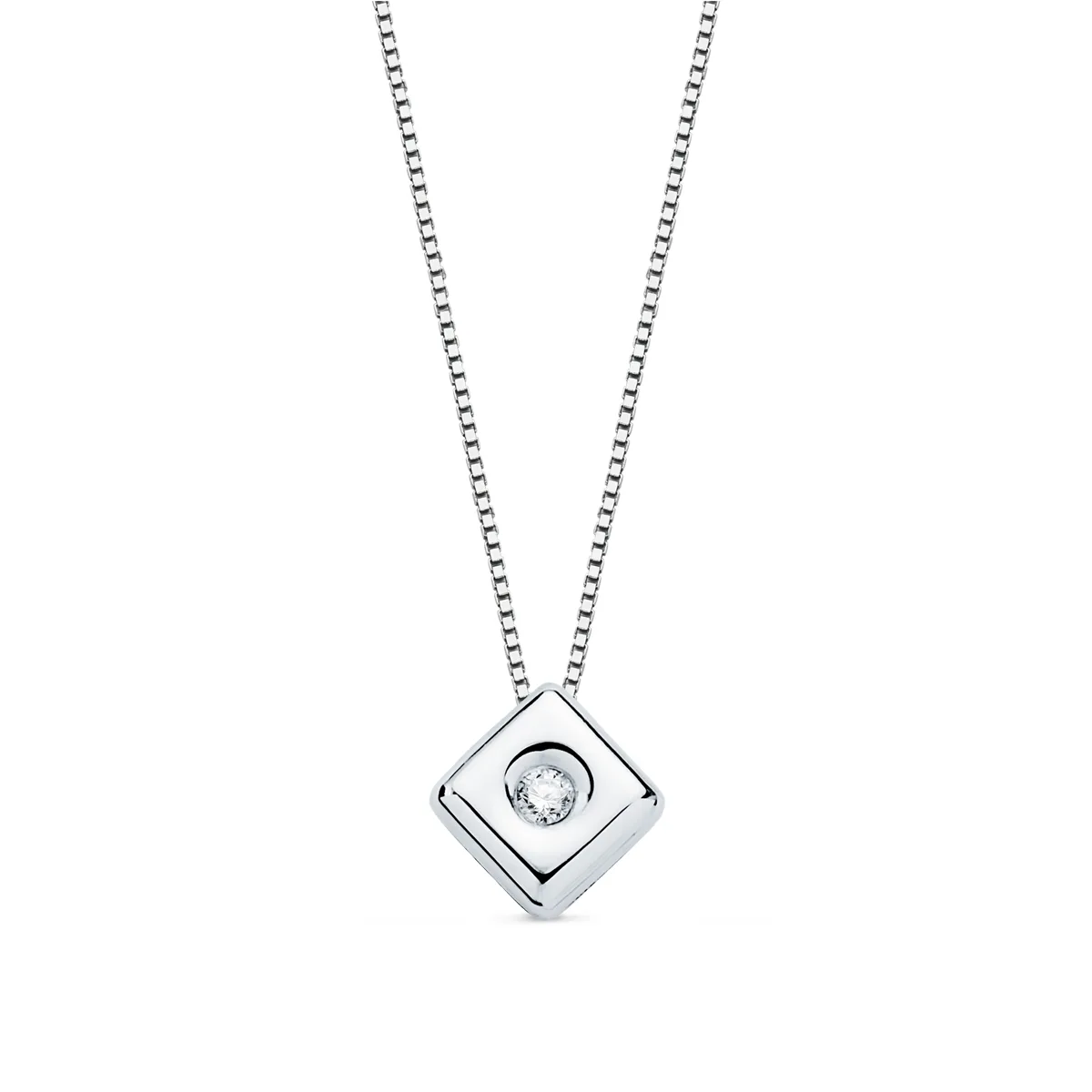 18K GARGANTILLA ORO BLANCO CHATON ROMBO 6X4,5 MM DIAMANTE LABORATORIO 0,015 QTS. G-VS2. CADENA 42CM