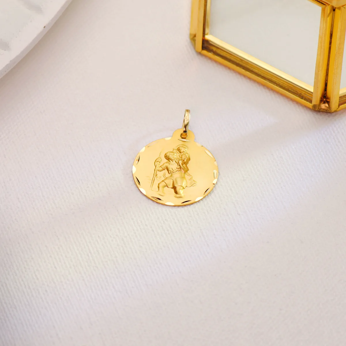 18K MEDALLA ORO AMARILLO SAN CRISTOBAL TALLADA 20 MM — vista 2