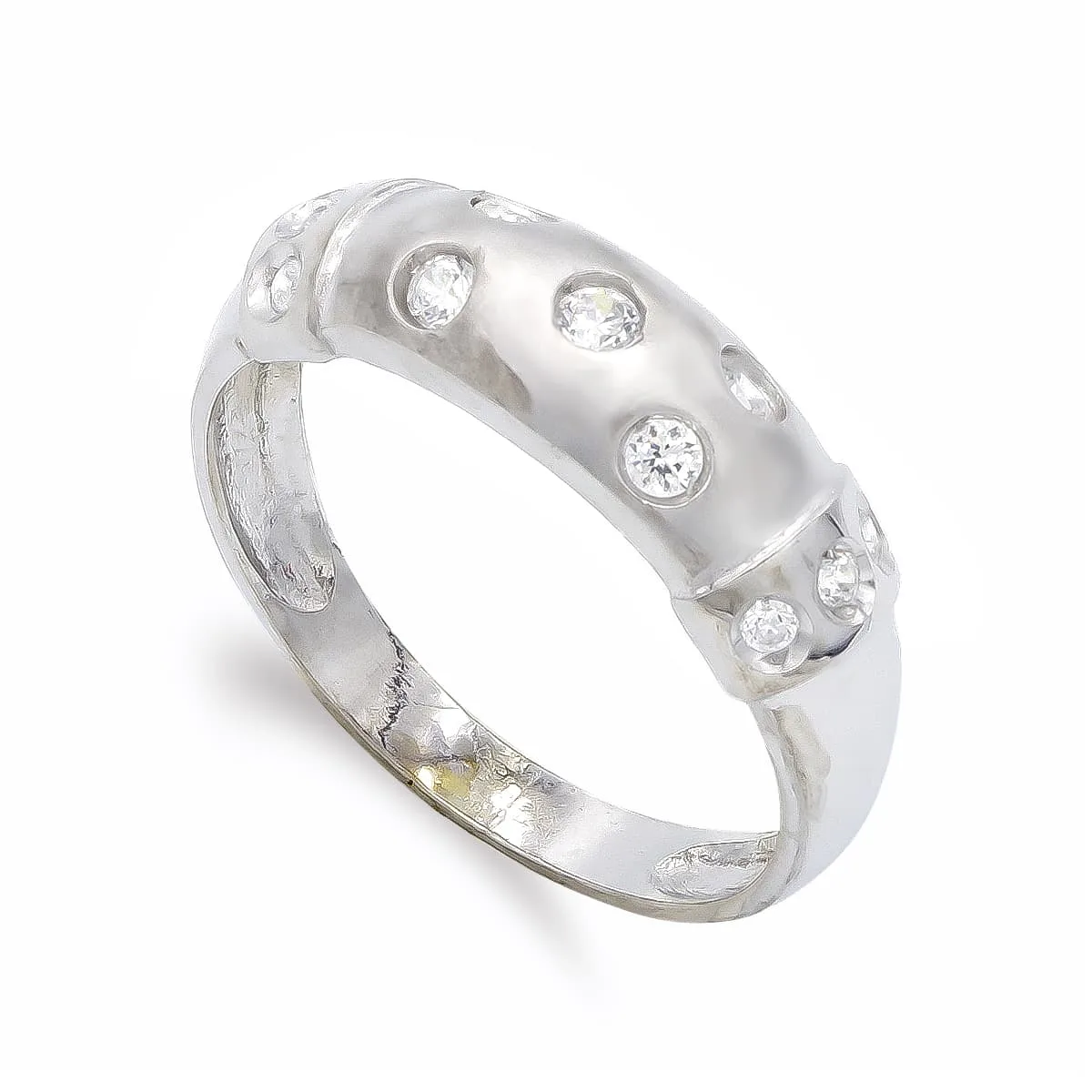 18K SORTIJA ORO BLANCO MATIZADA CON CIRCONITAS. ANCHO: 6,5 MM
