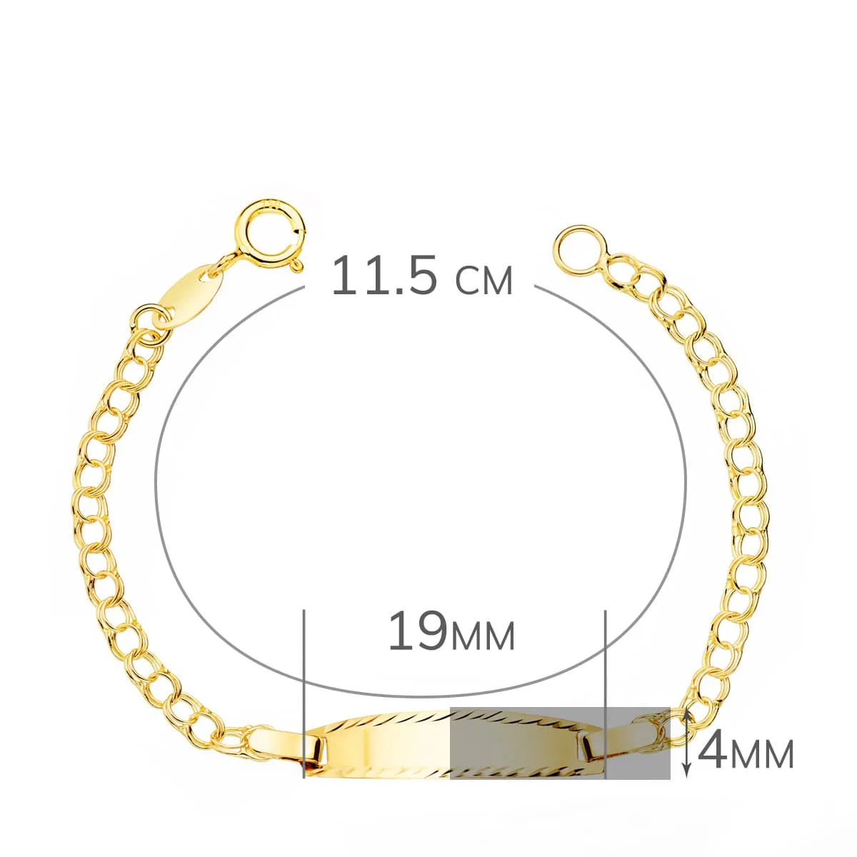 18K ESCLAVA BEBE ORO AMARILLO HUNGARINA PLACA CHAPA BRILLO TALLADA 19X4 MM 11.5 CM — vista 2
