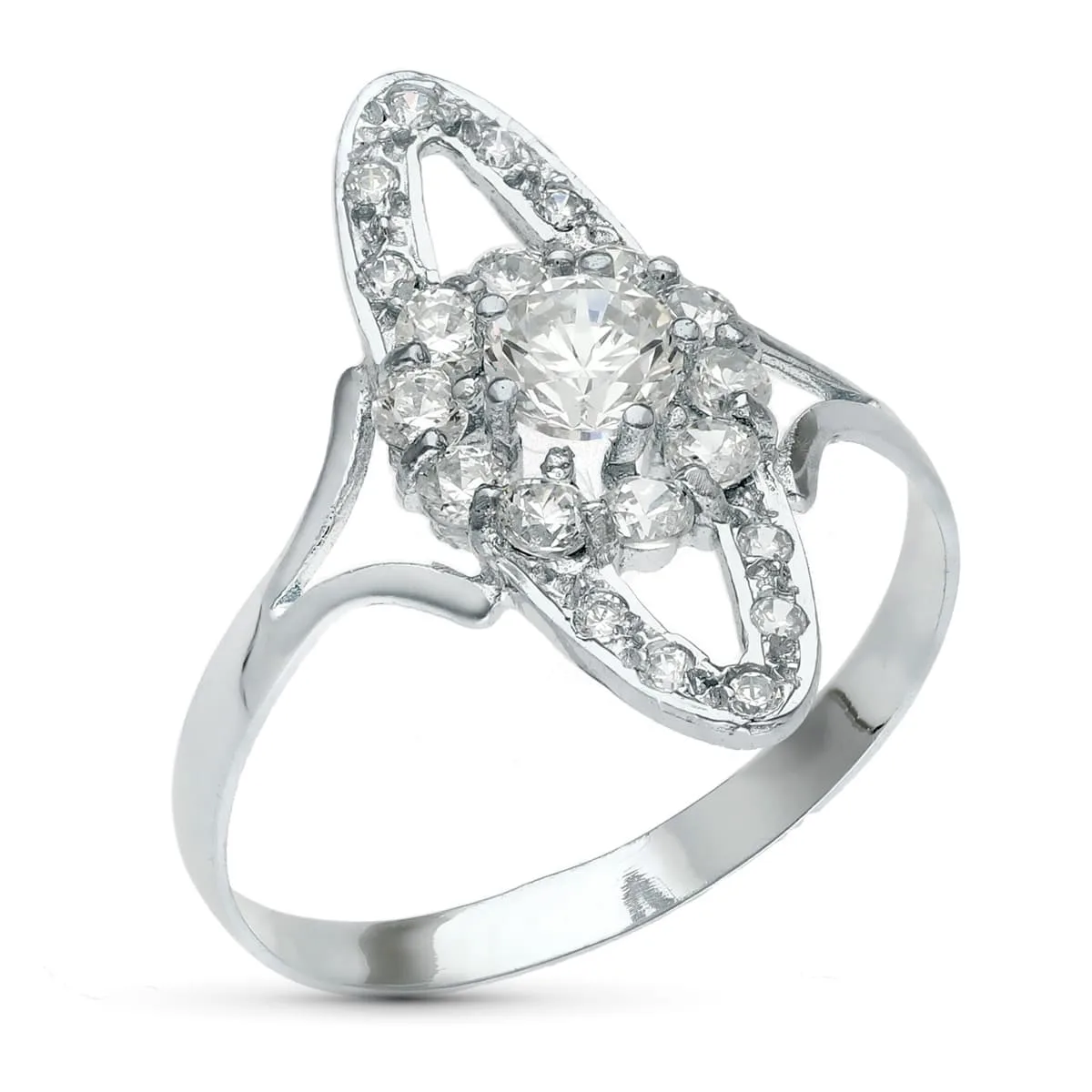 18K SORTIJA ORO BLANCO MOTIVO CALADO 20X9 MM CON CIRCONITAS. ANCHO: 20 MM