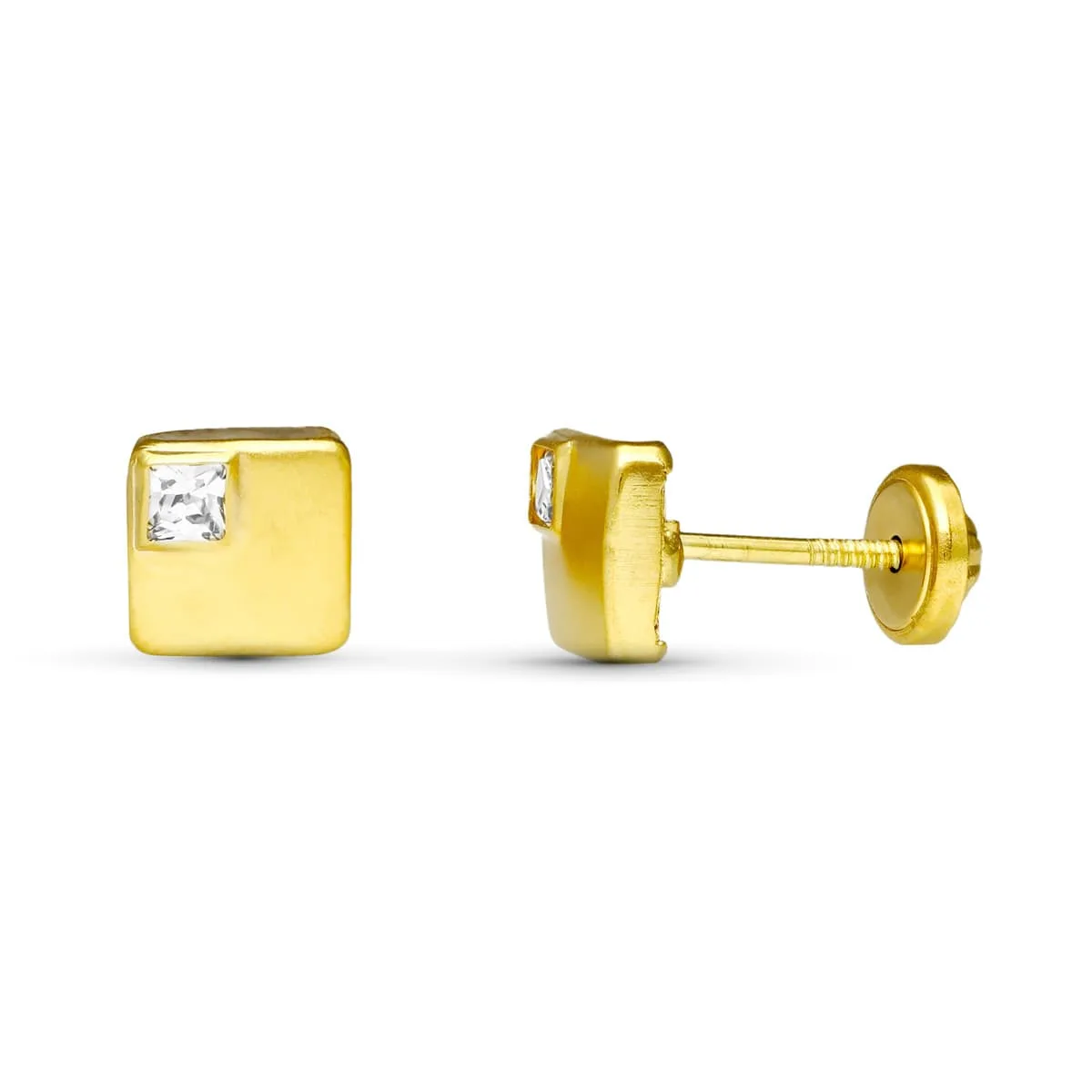 18K PENDIENTES ORO AMARILLO TUERCA CUADRADOS 6X6 MM