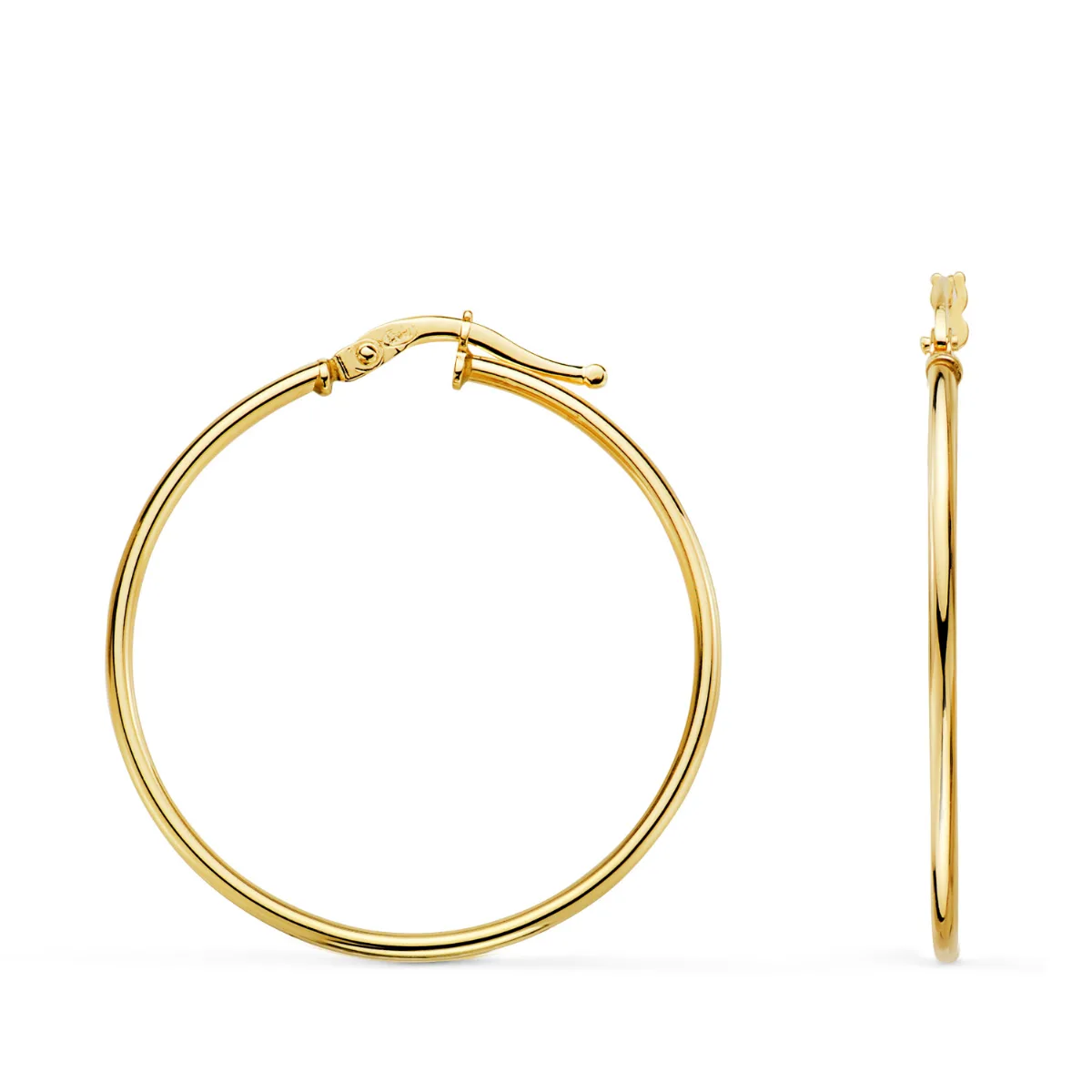 18K PENDIENTES AROS  CRIOLLAS ORO AMARILLO HUECOS REDONDOS TUBO REDONDO 33 MM. GROSOR 1,5 MM
