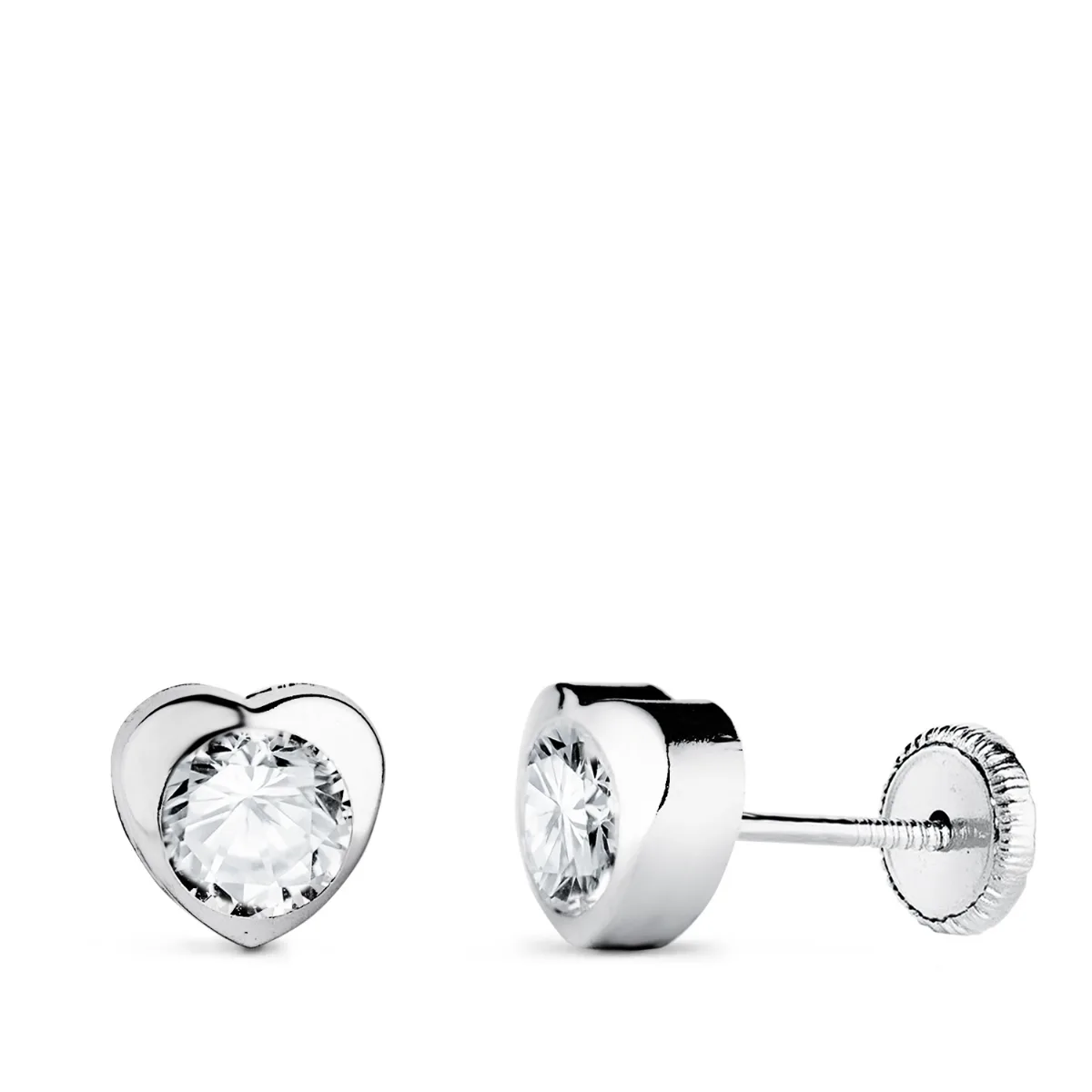 18K PENDIENTES ORO BLANCO CHATON CORAZON CON CIRCONITA. MEDIDA: 6 X 6 MM CIERRE TUERCA