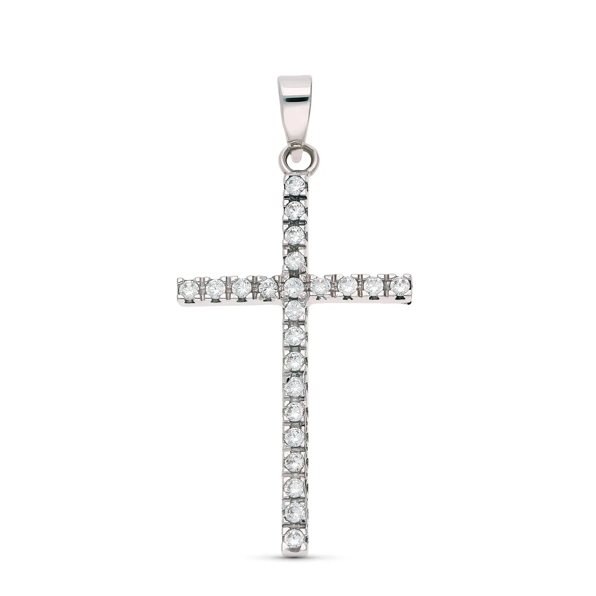 18K CRUZ ORO BLANCO CIRCONITA 31X17 MM