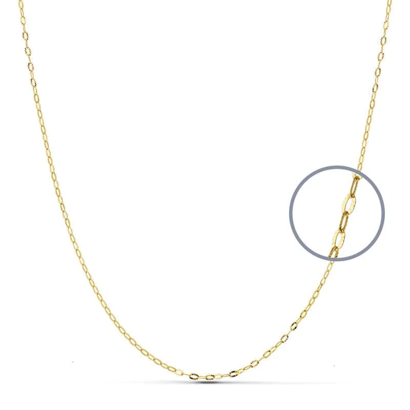 18K CADENA ORO AMARILLO ESLABONES OVALES TALLADOS. ANCHO: 1MM LARGO: 50CM