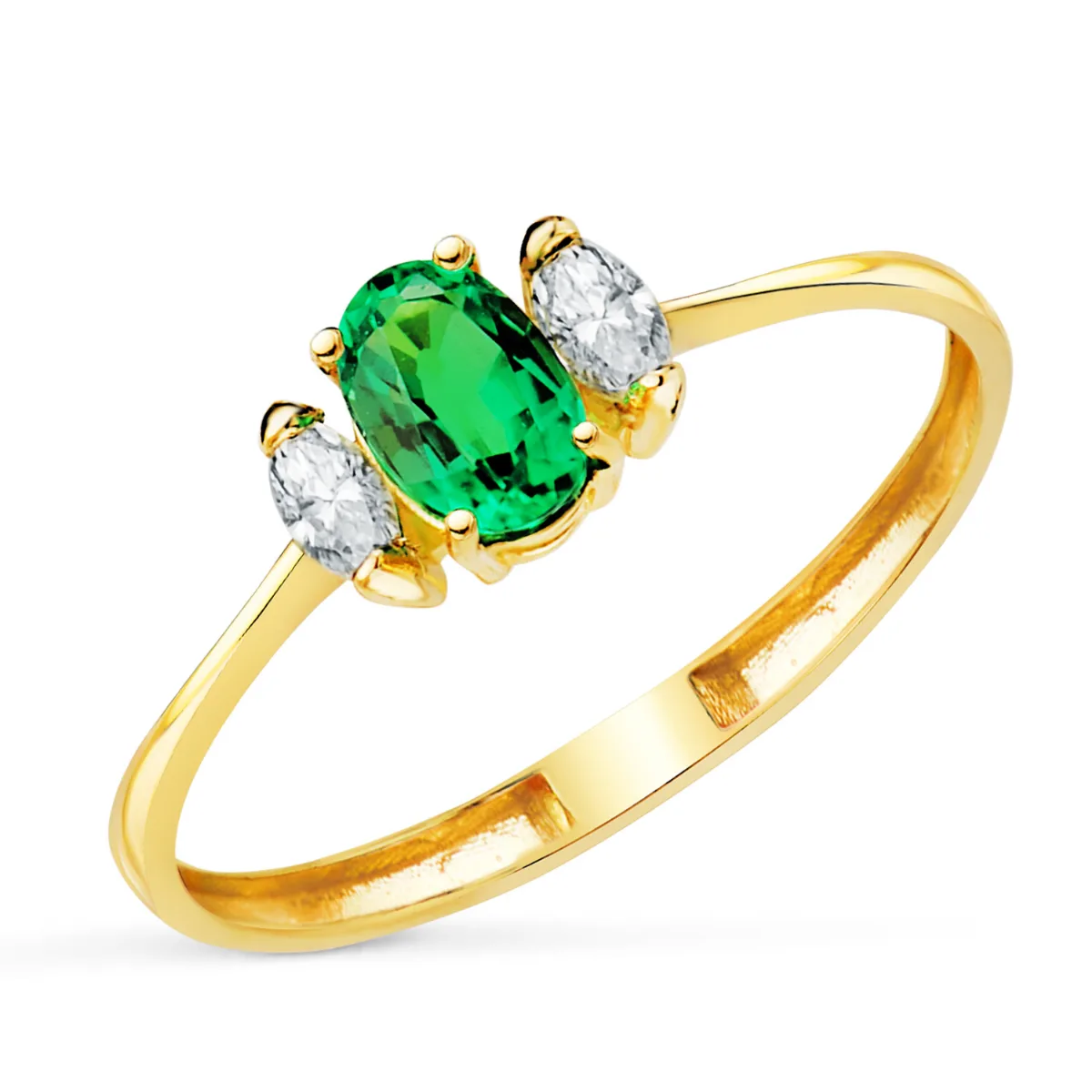 18K SORTIJA ORO AMARILLO ESMERALDA RECRISTALIZADA 6X4 MM 0,40 QT Y DIAMANTES LABORATORIO 0,134QT. E - VS2