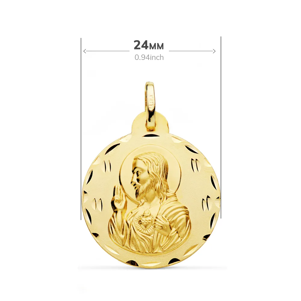 18K ESCAPULARIO ORO AMARILLO TALLADO VIRGEN DEL CARMEN Y CORAZON DE JESUS 24 MM — vista 2